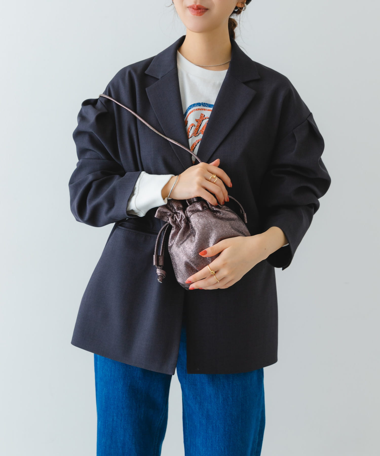 メタリックドロストショルダーバッグ GUN METAL one