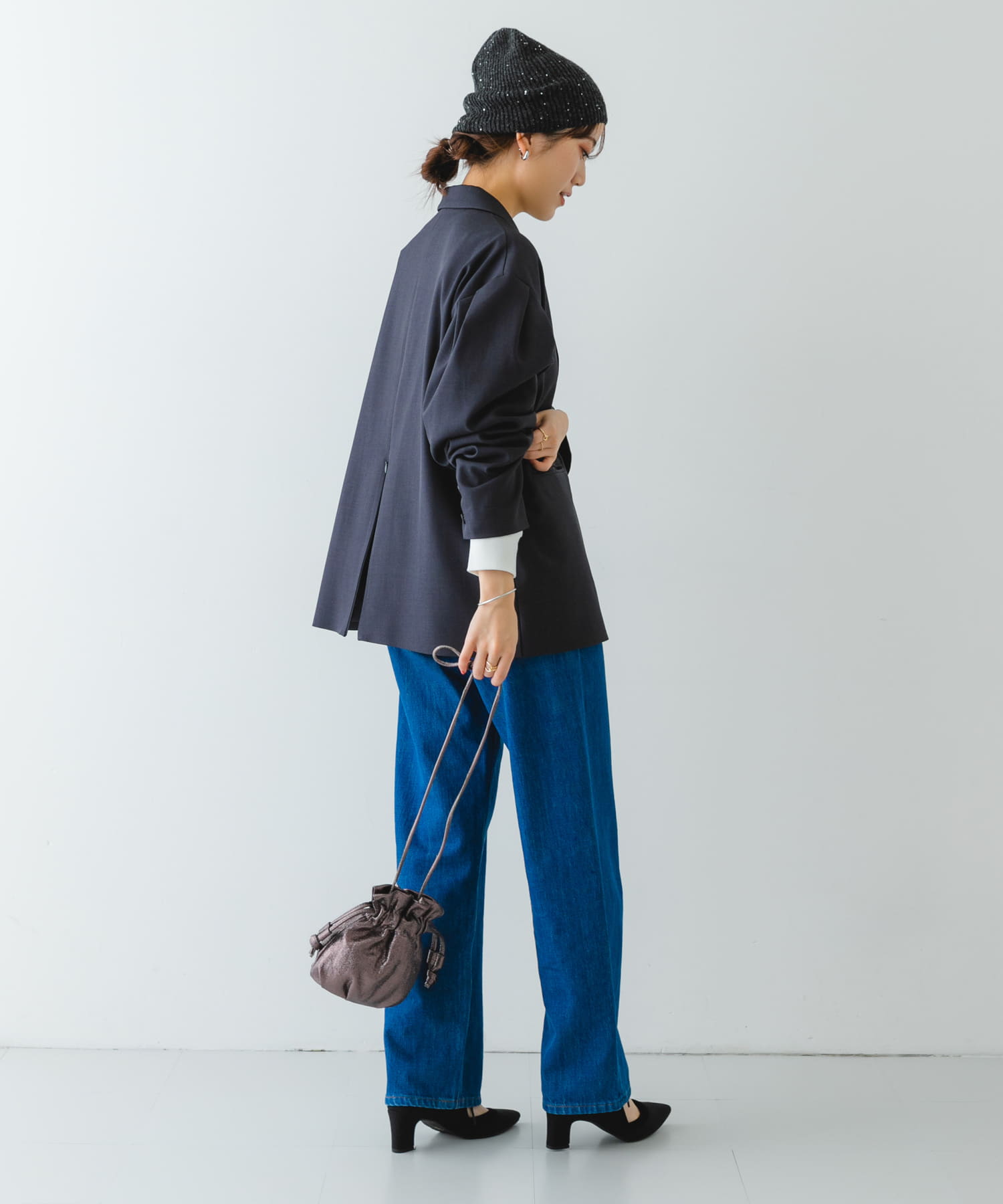 メタリックドロストショルダーバッグ GUN METAL one