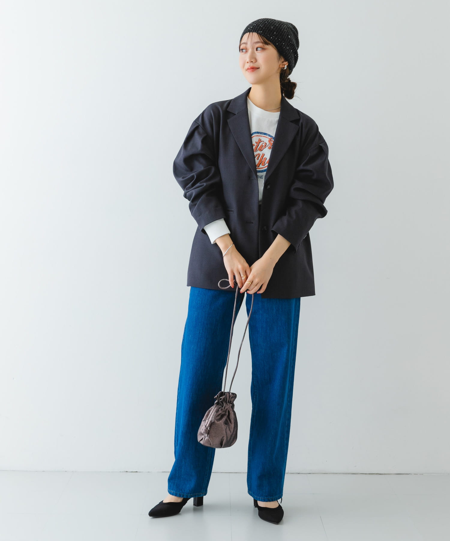 メタリックドロストショルダーバッグ GUN METAL one