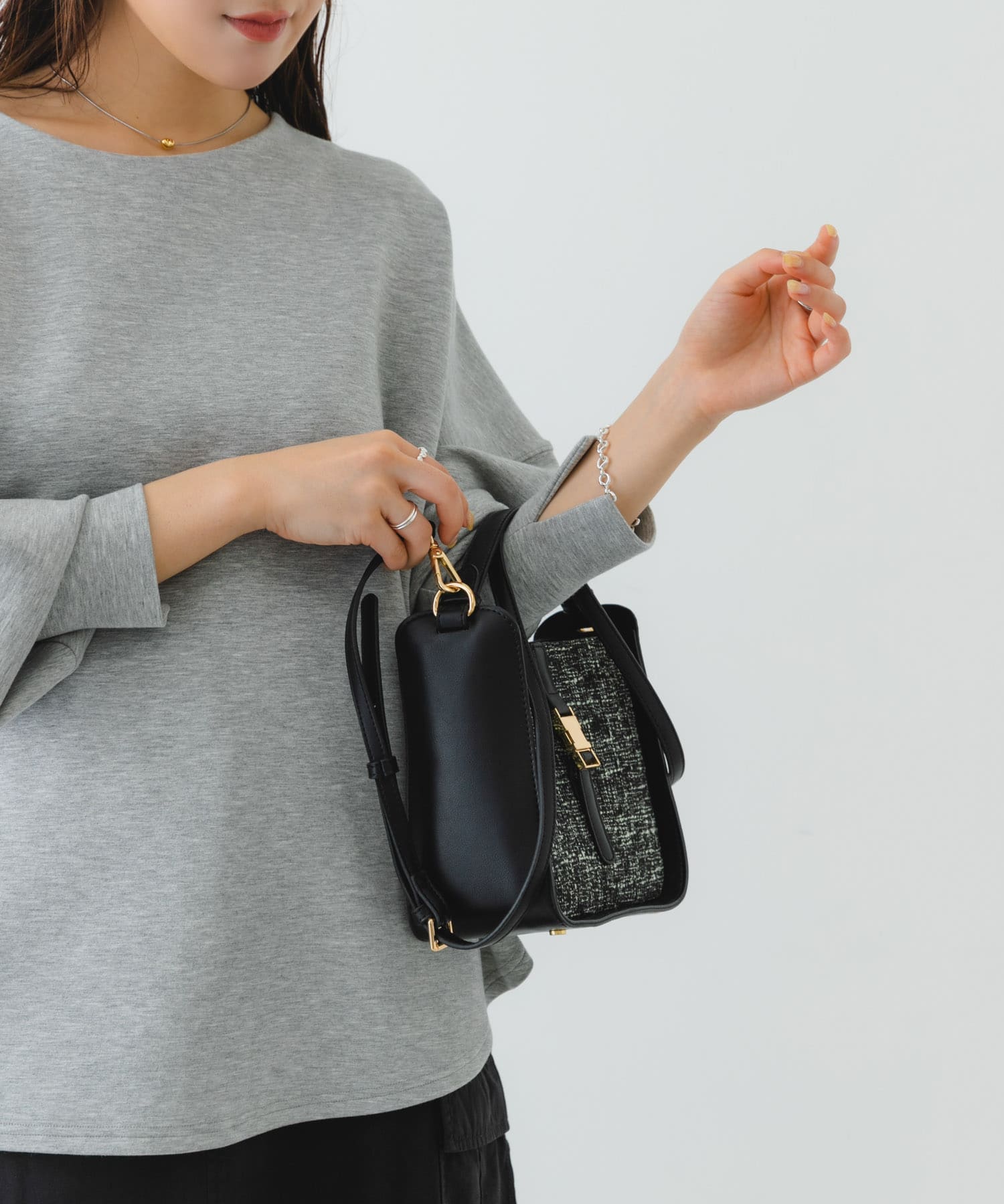 ツイードショルダーバッグ BLACK one