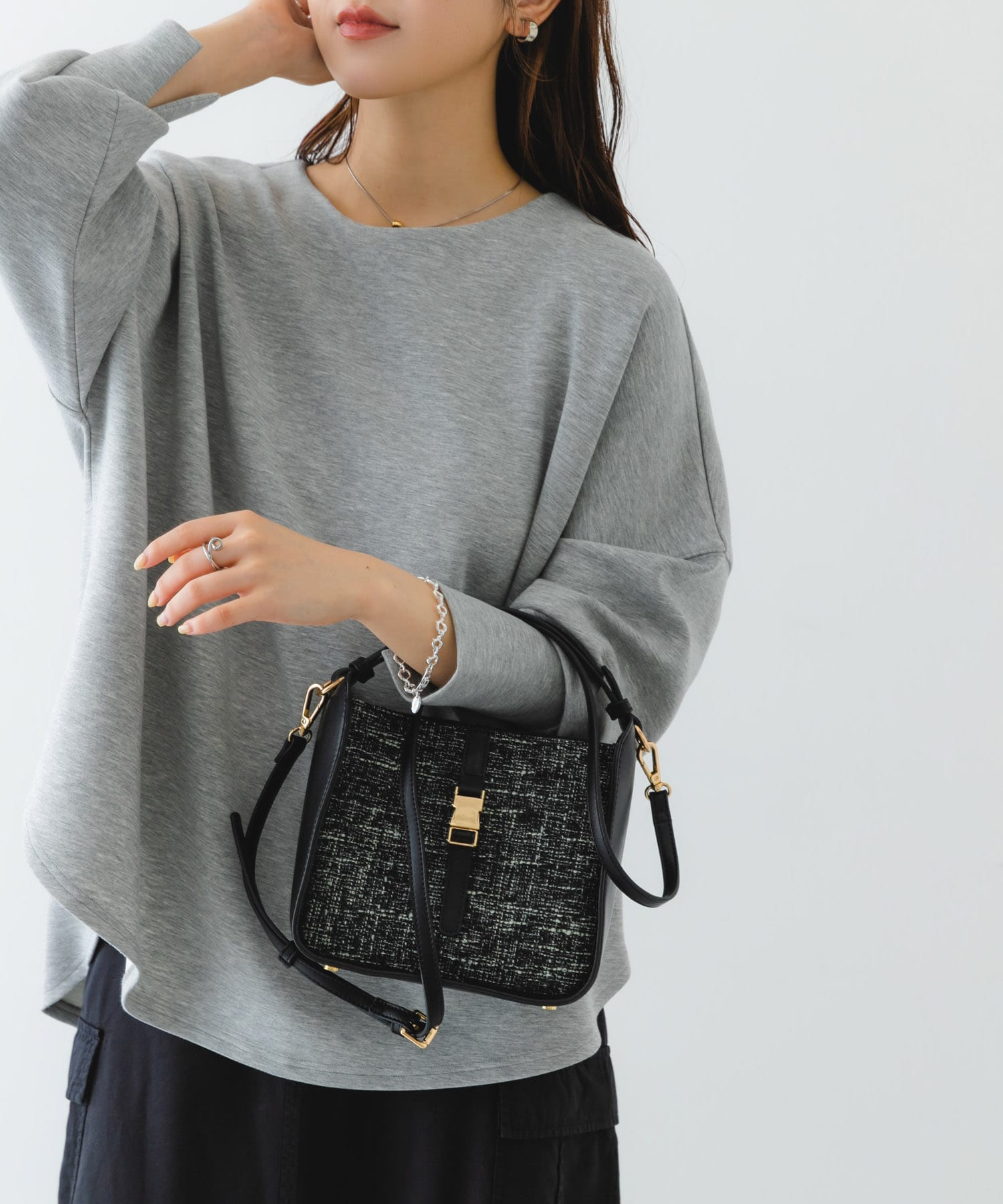 ツイードショルダーバッグ BLACK one