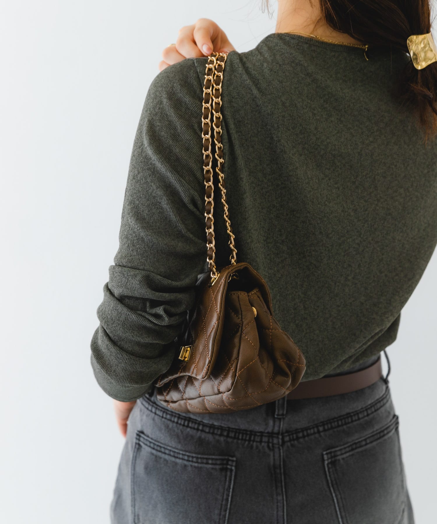 ヴィンテージライクキルティングチェーンバッグ BROWN one