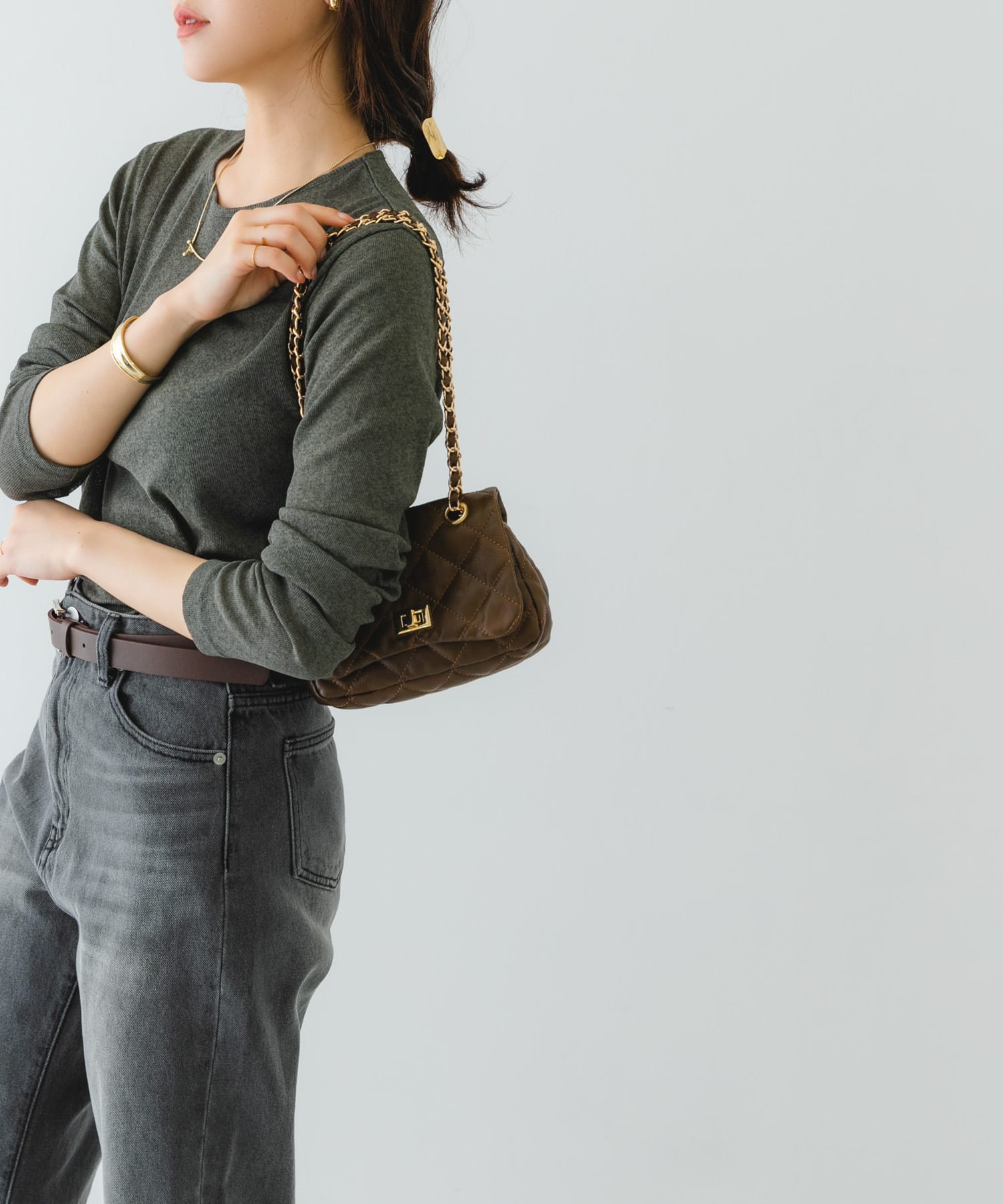 ヴィンテージライクキルティングチェーンバッグ BROWN one