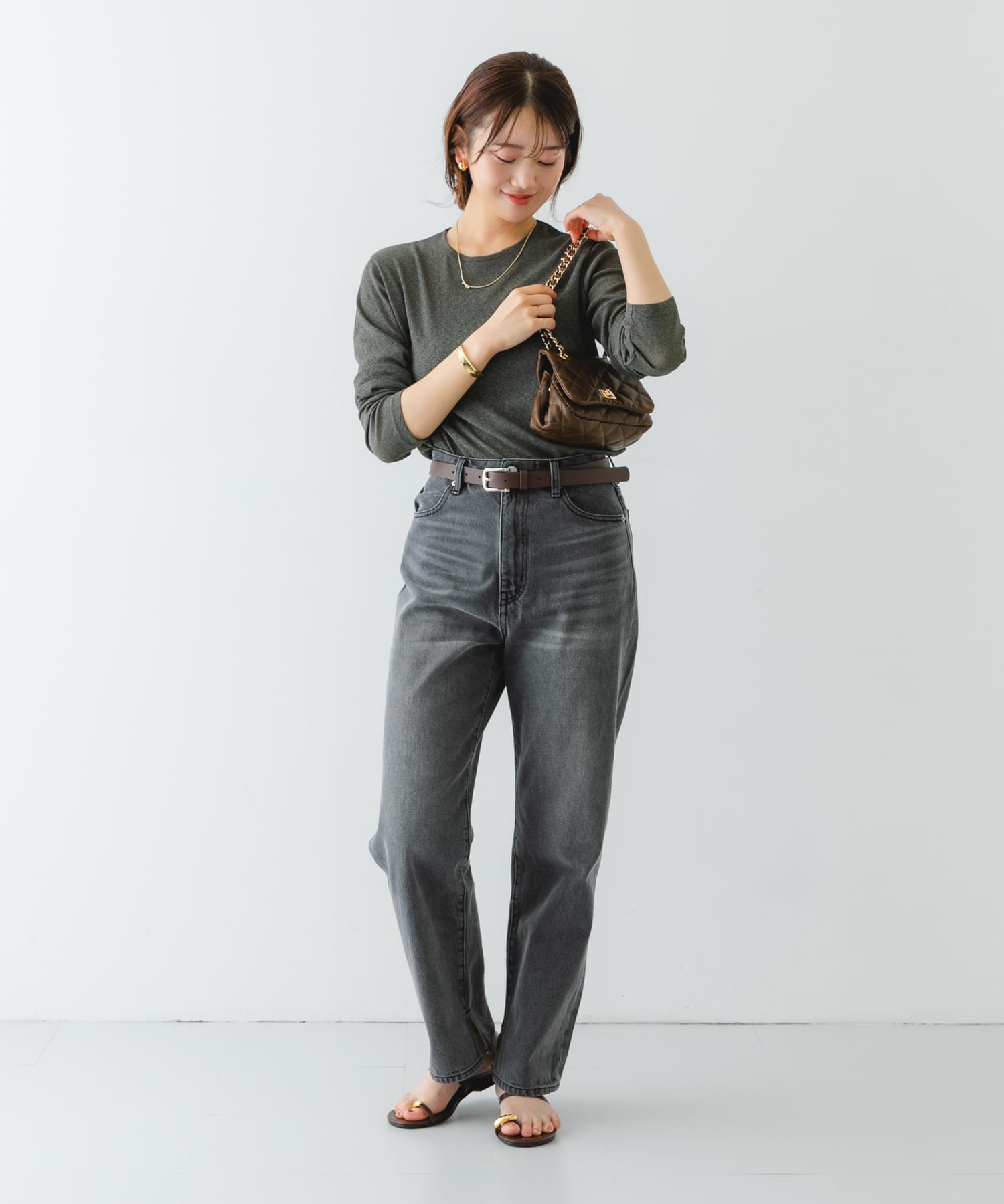 ヴィンテージライクキルティングチェーンバッグ BROWN one