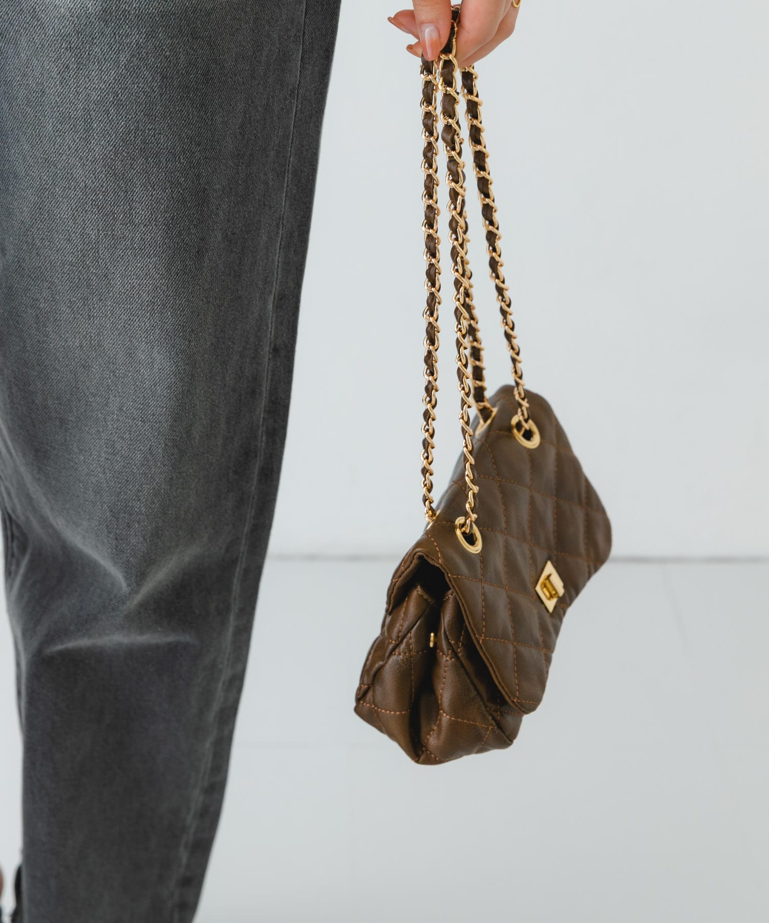 ヴィンテージライクキルティングチェーンバッグ BROWN one