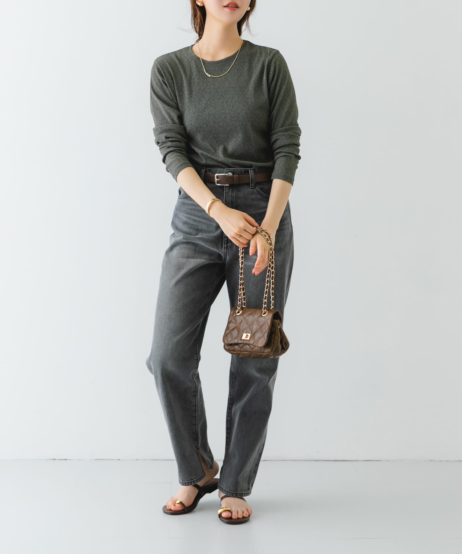 ヴィンテージライクキルティングチェーンバッグ BROWN one