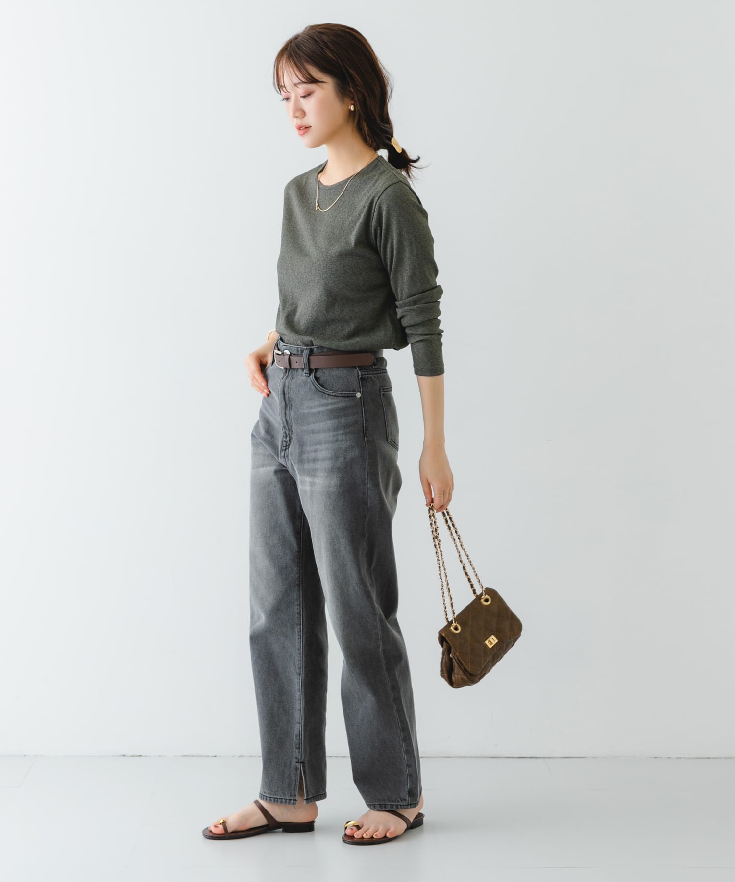 ヴィンテージライクキルティングチェーンバッグ BROWN one