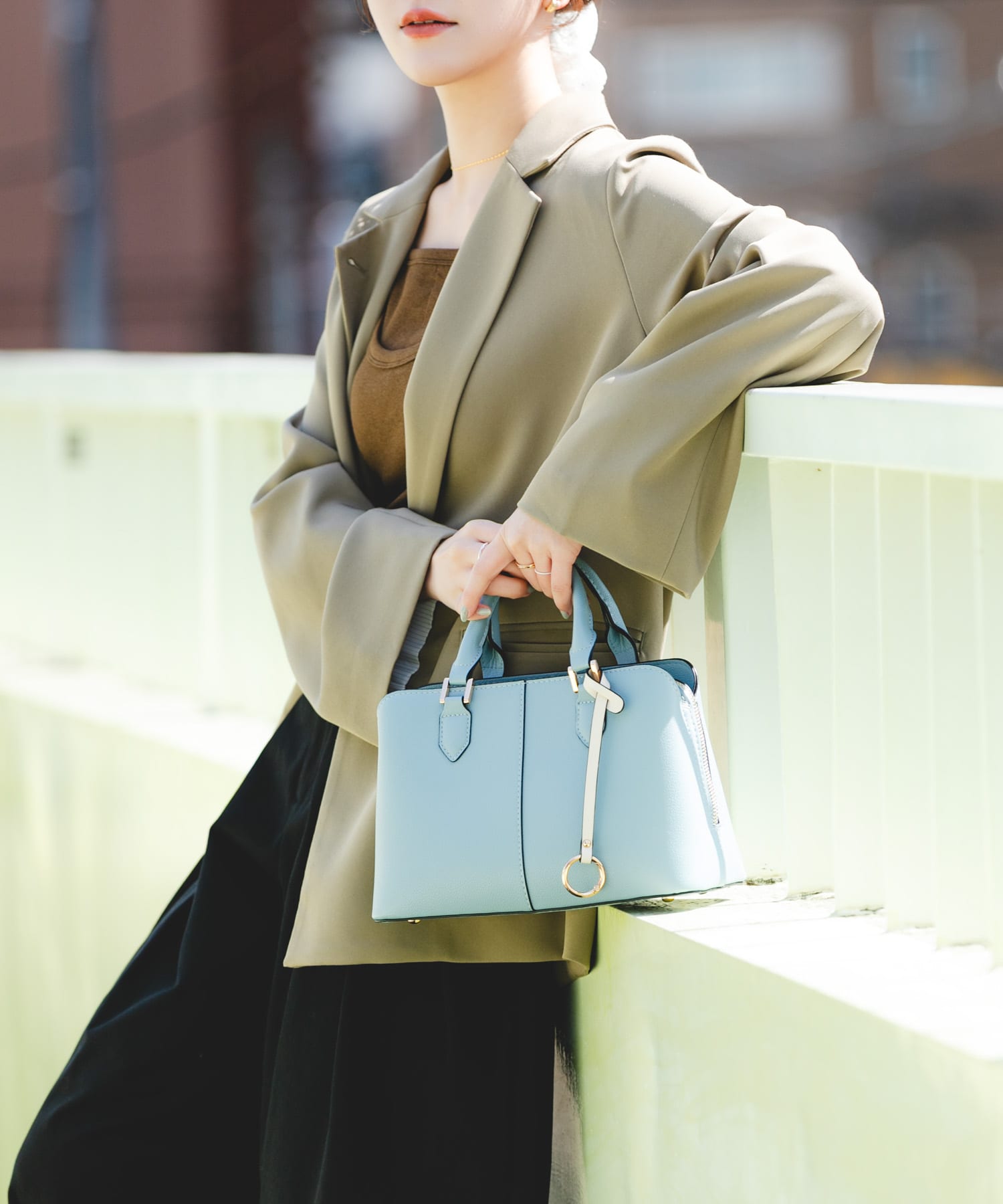 センターステッチハンドバッグ SAX one