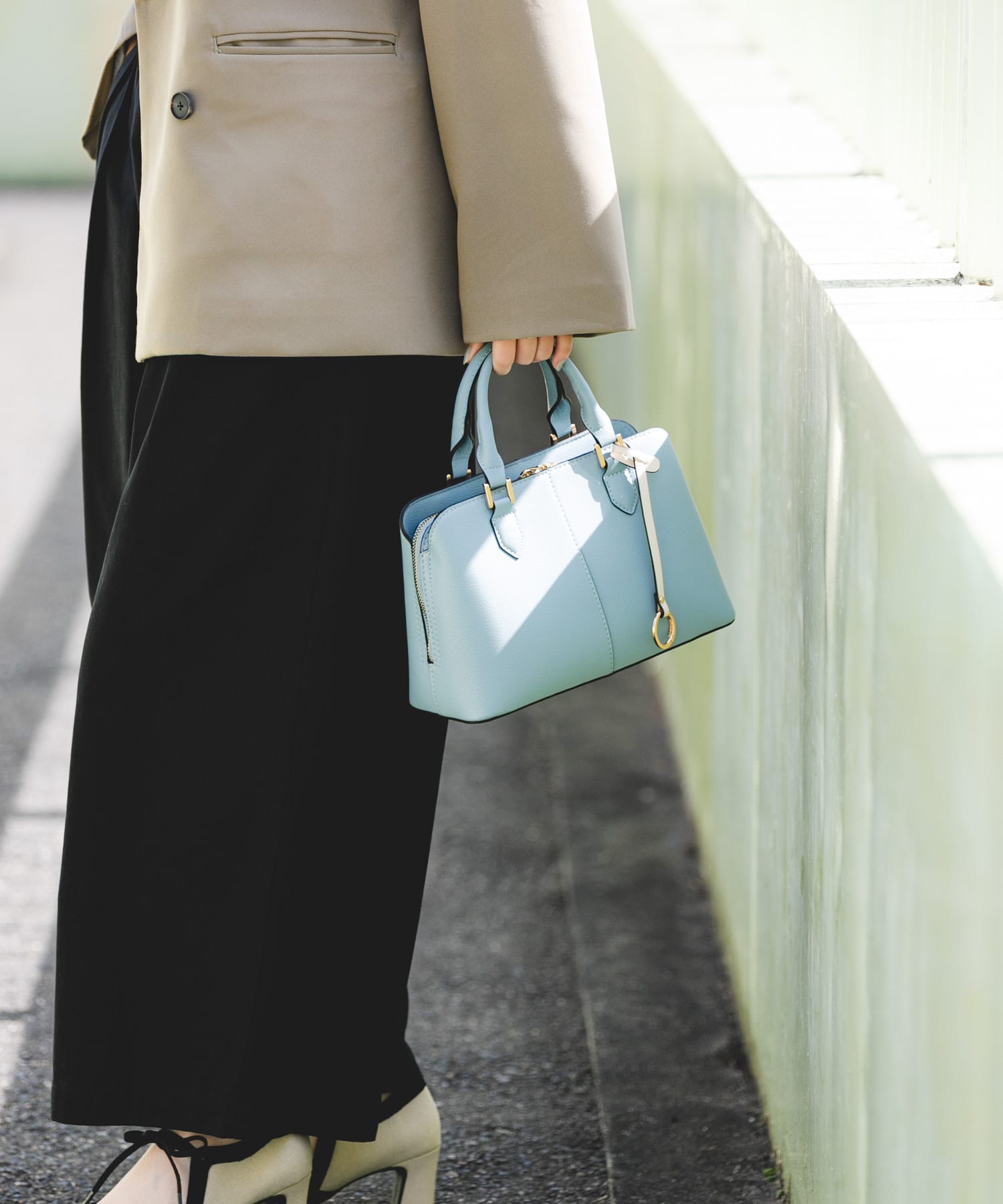 センターステッチハンドバッグ SAX one