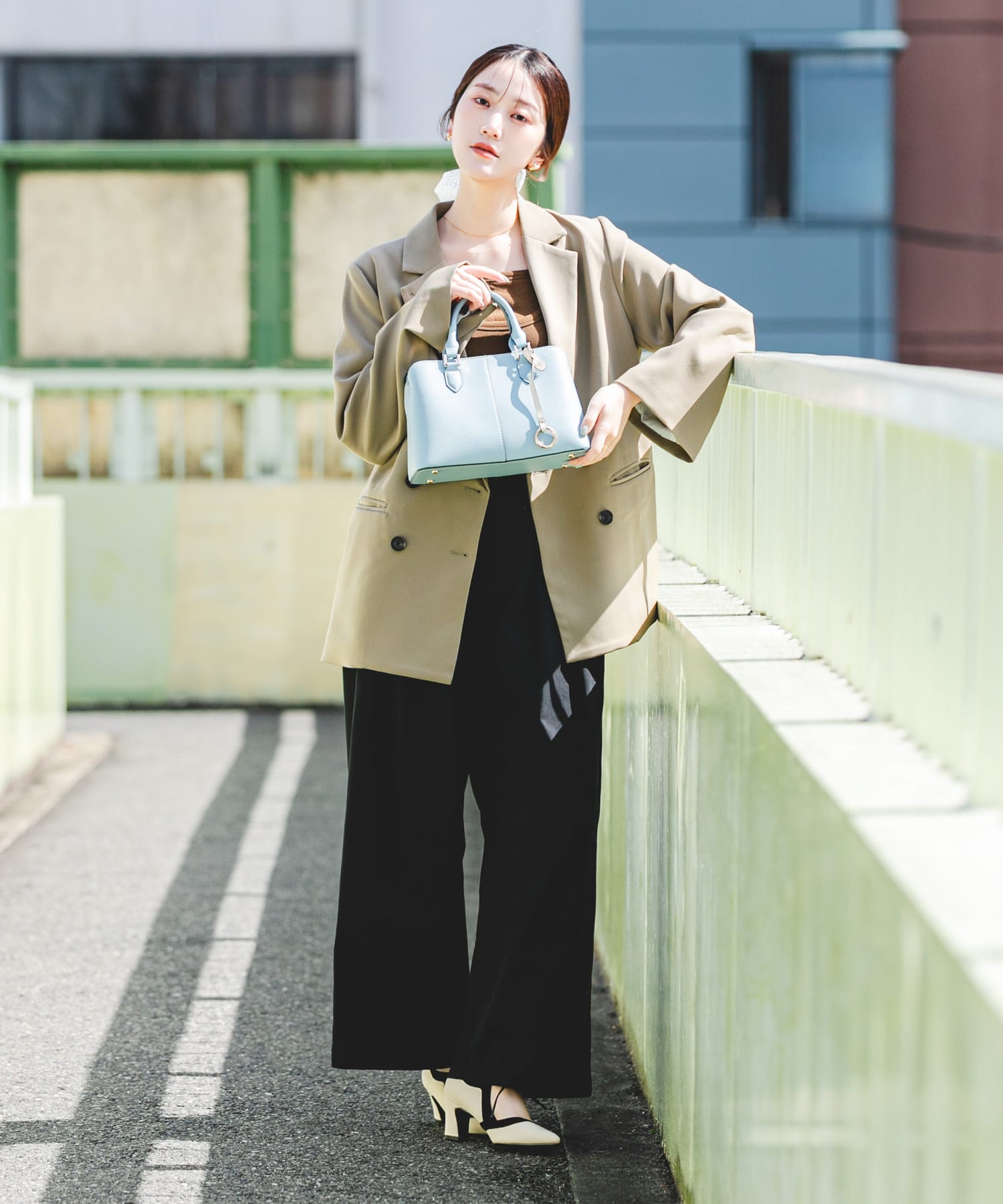 センターステッチハンドバッグ SAX one