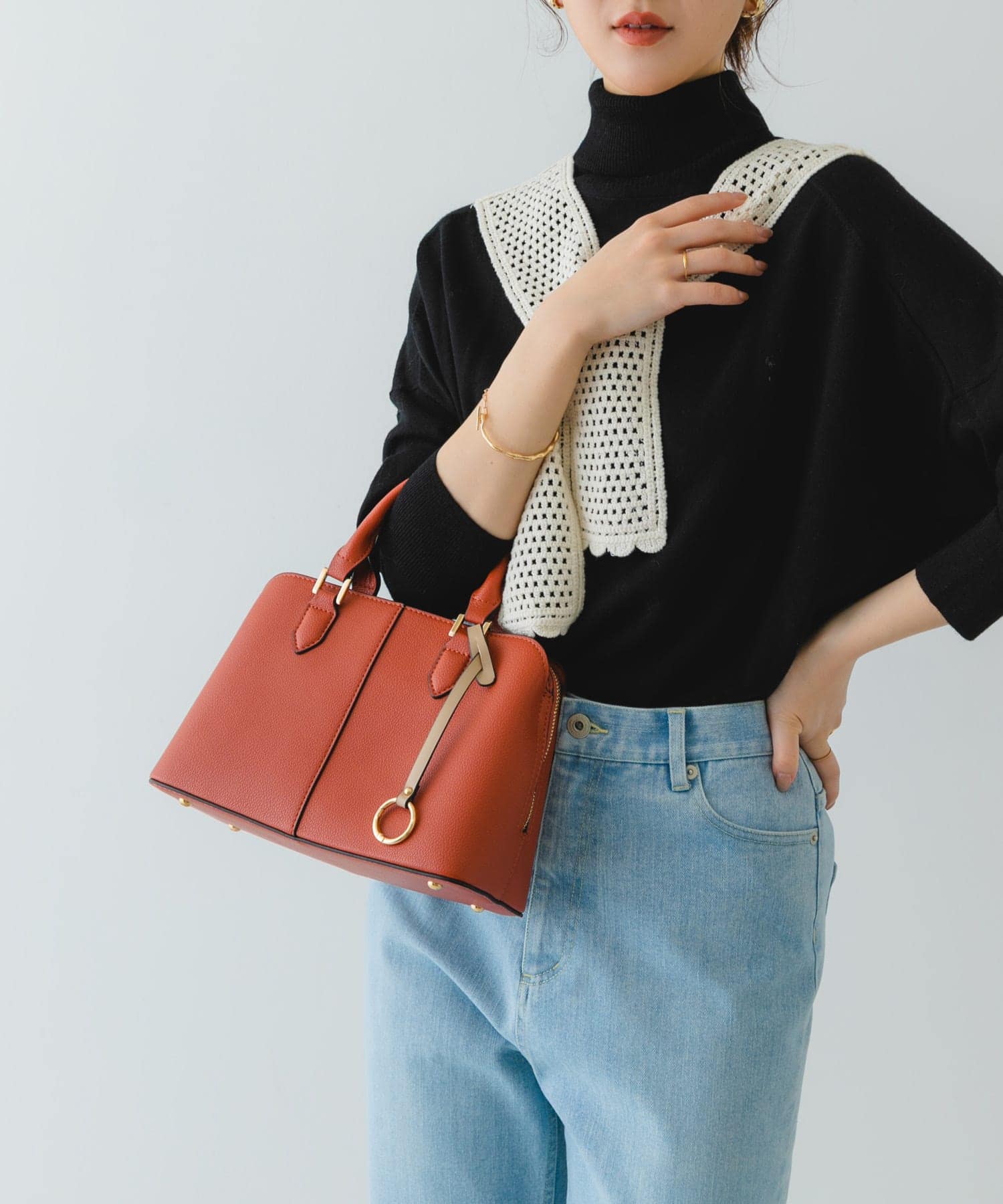 センターステッチハンドバッグ ORANGE one