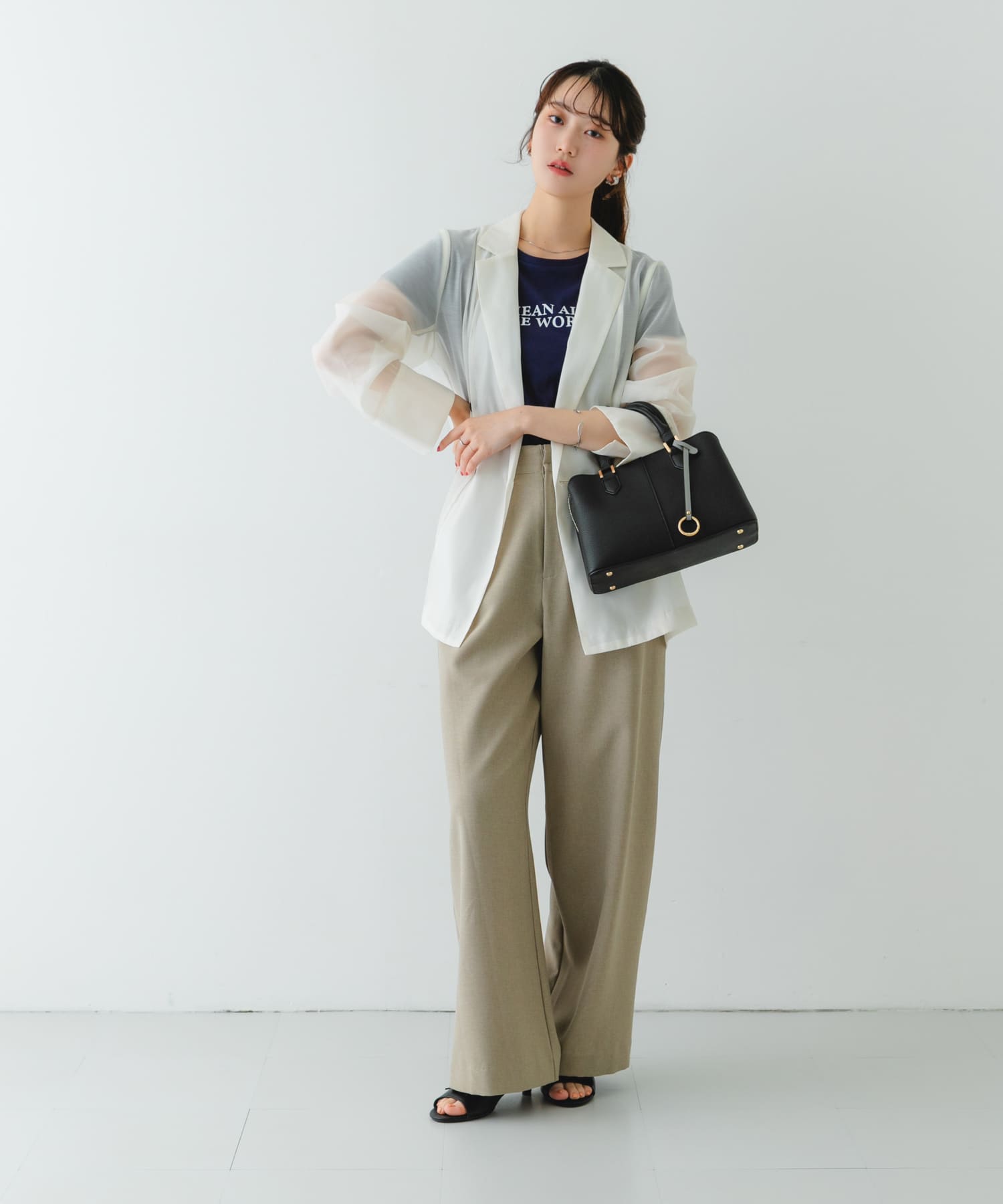 センターステッチハンドバッグ BLACK one