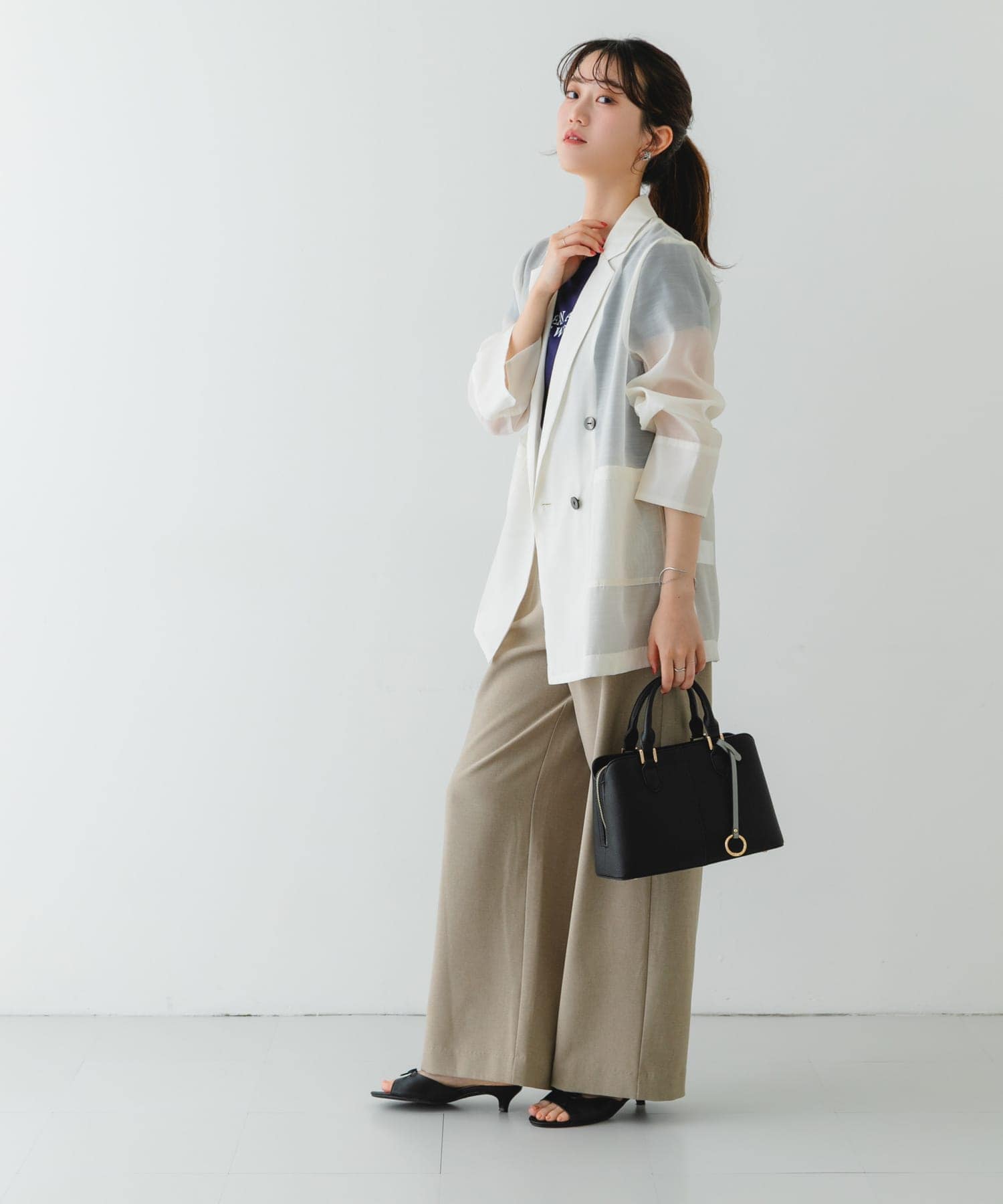 センターステッチハンドバッグ BLACK one