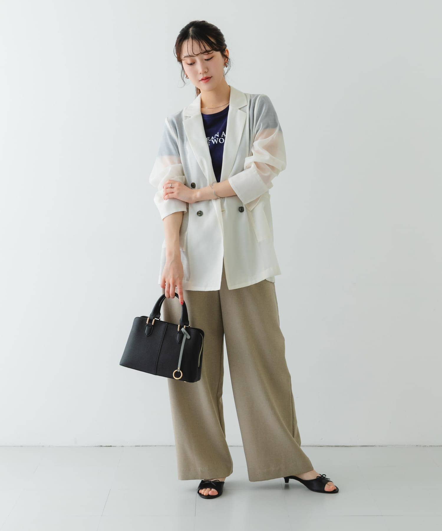 センターステッチハンドバッグ BLACK one