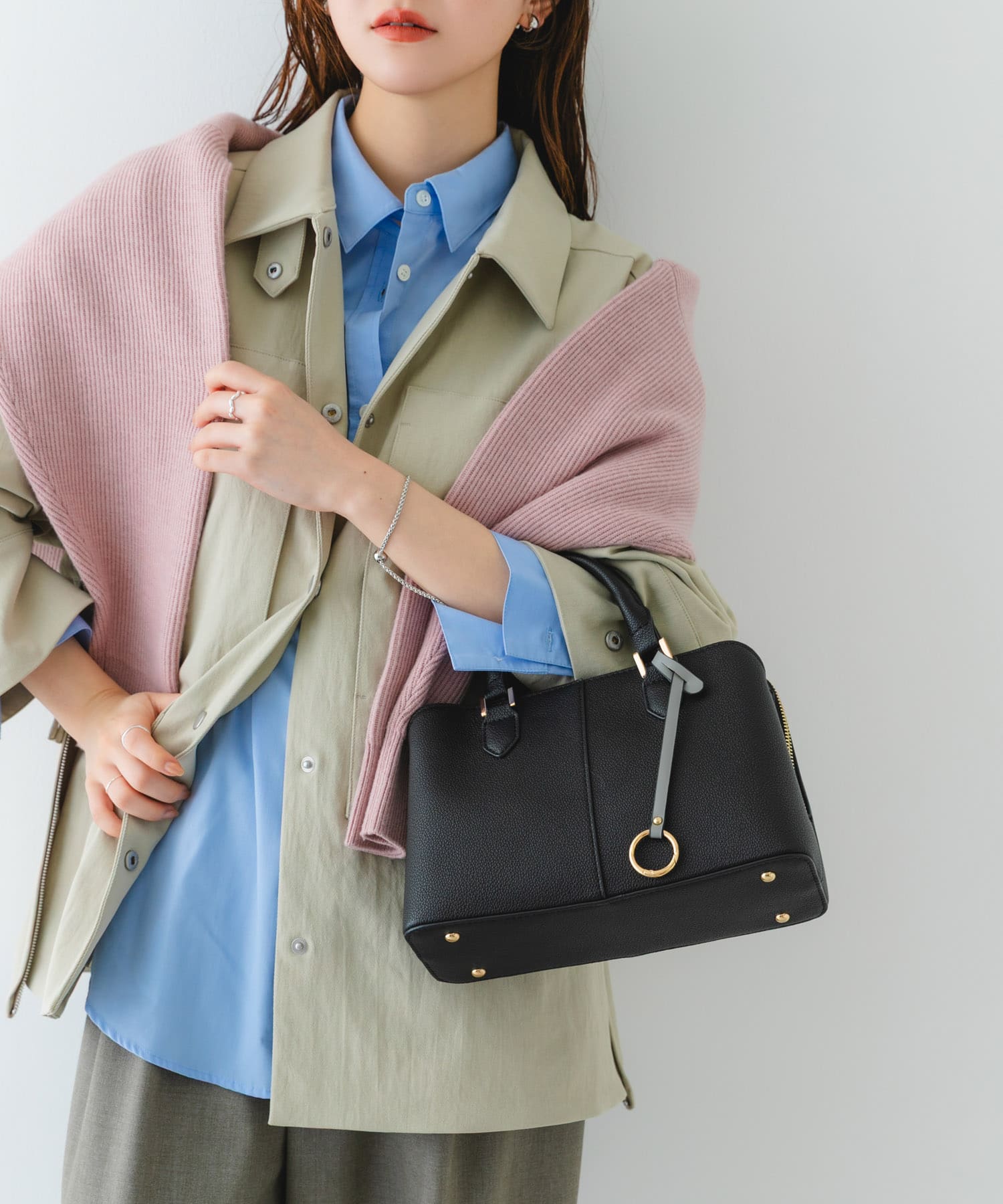 センターステッチハンドバッグ BLACK one