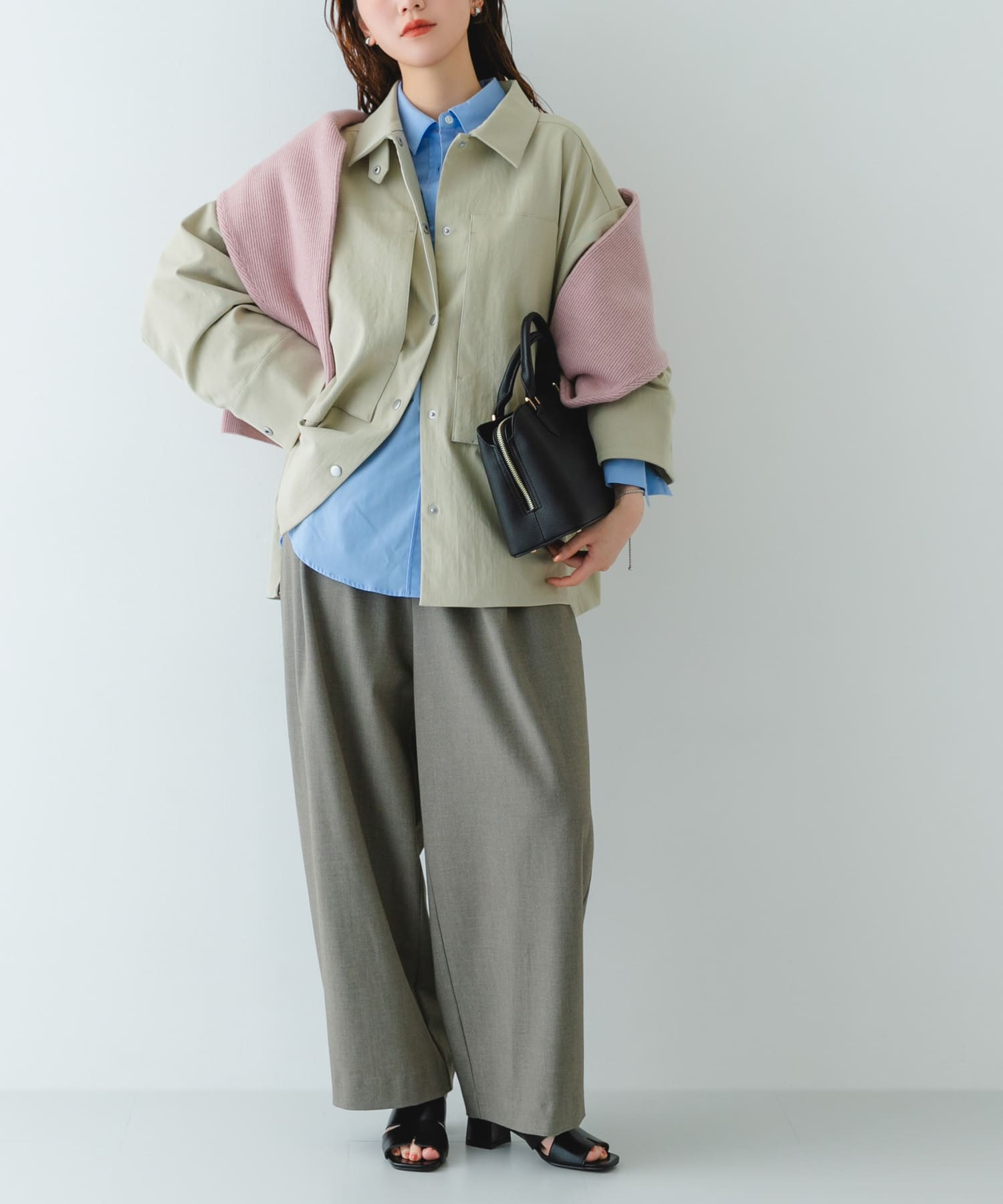 センターステッチハンドバッグ BLACK one