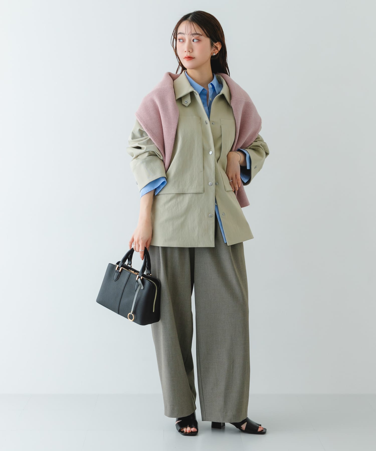 センターステッチハンドバッグ BLACK one