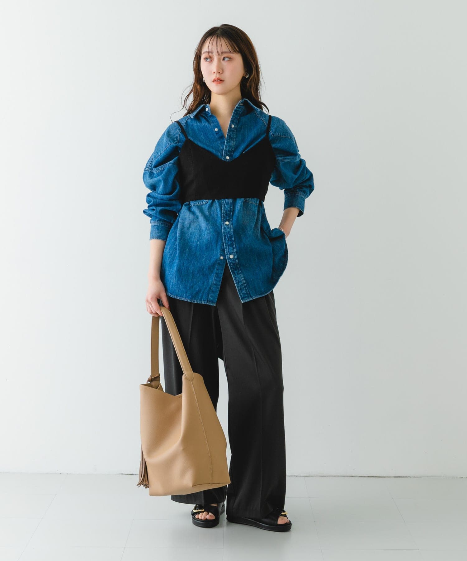 タッセル付シンプルワンハンドルトート BEIGE one