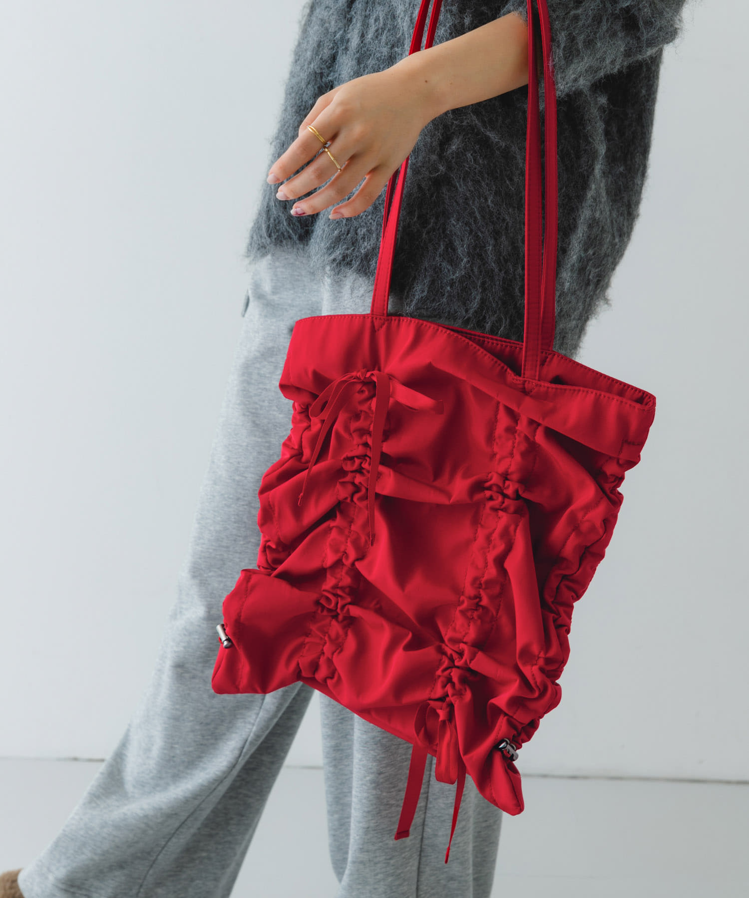 リボンギャザートートバッグ RED one