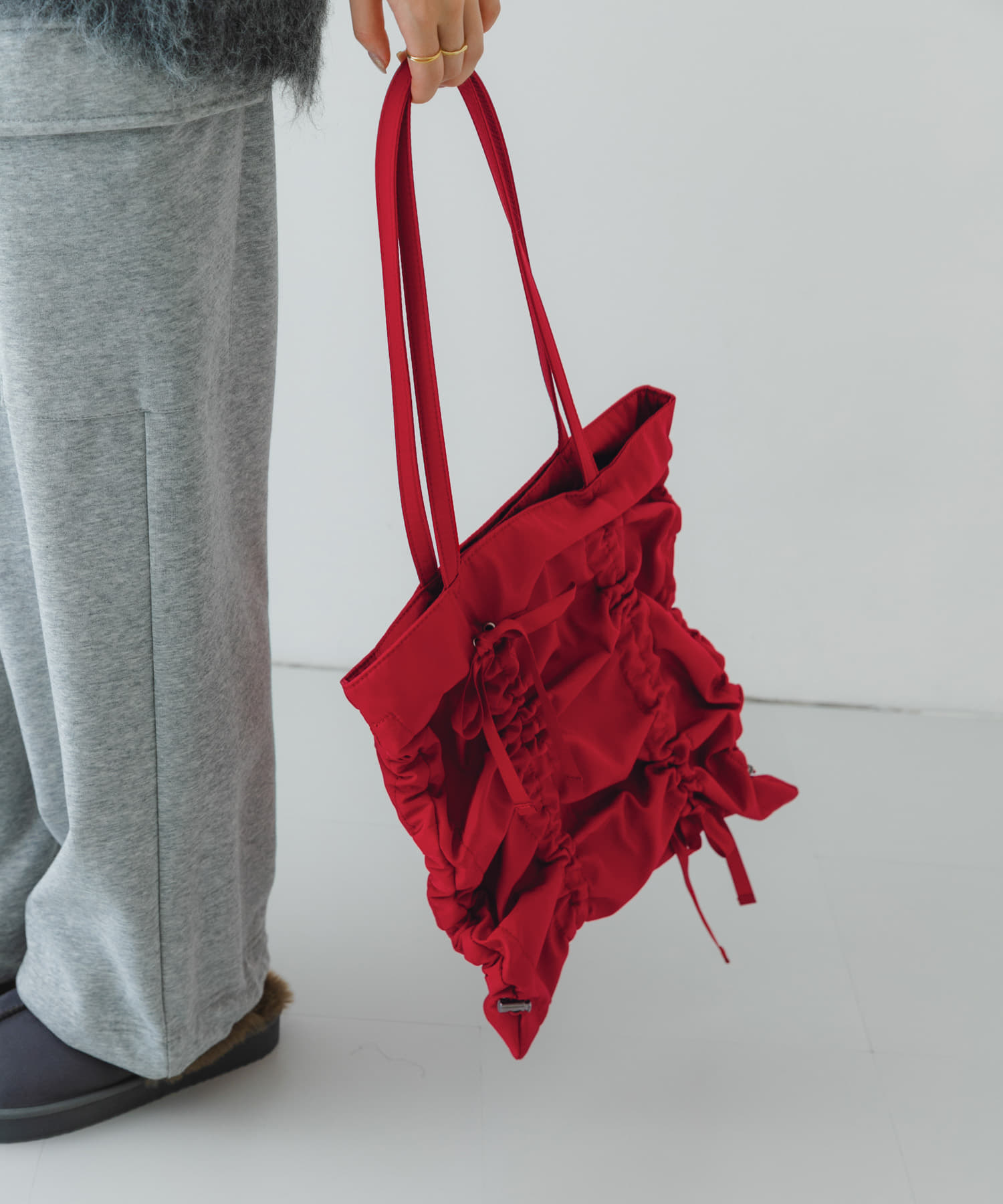 リボンギャザートートバッグ RED one