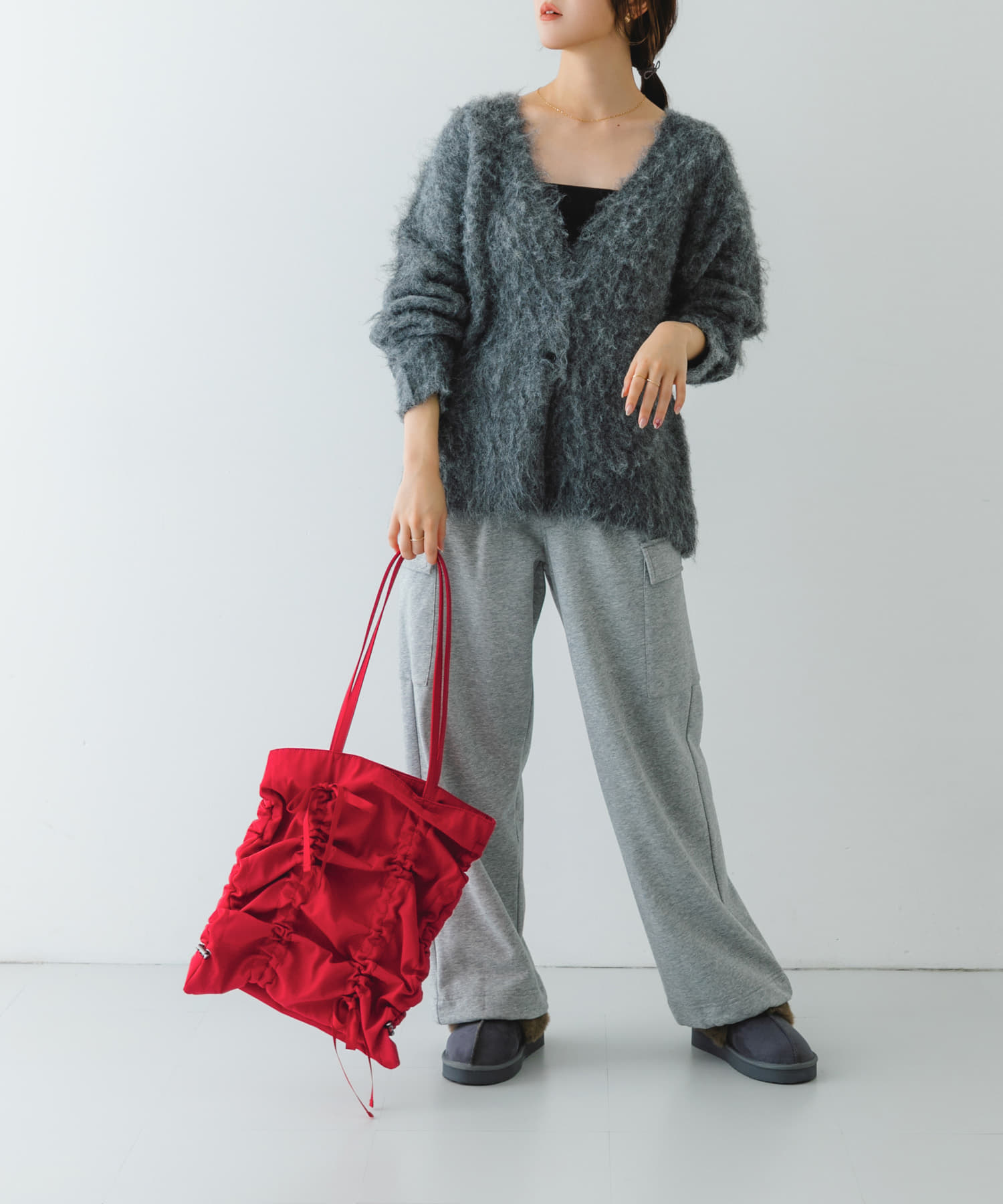 リボンギャザートートバッグ RED one