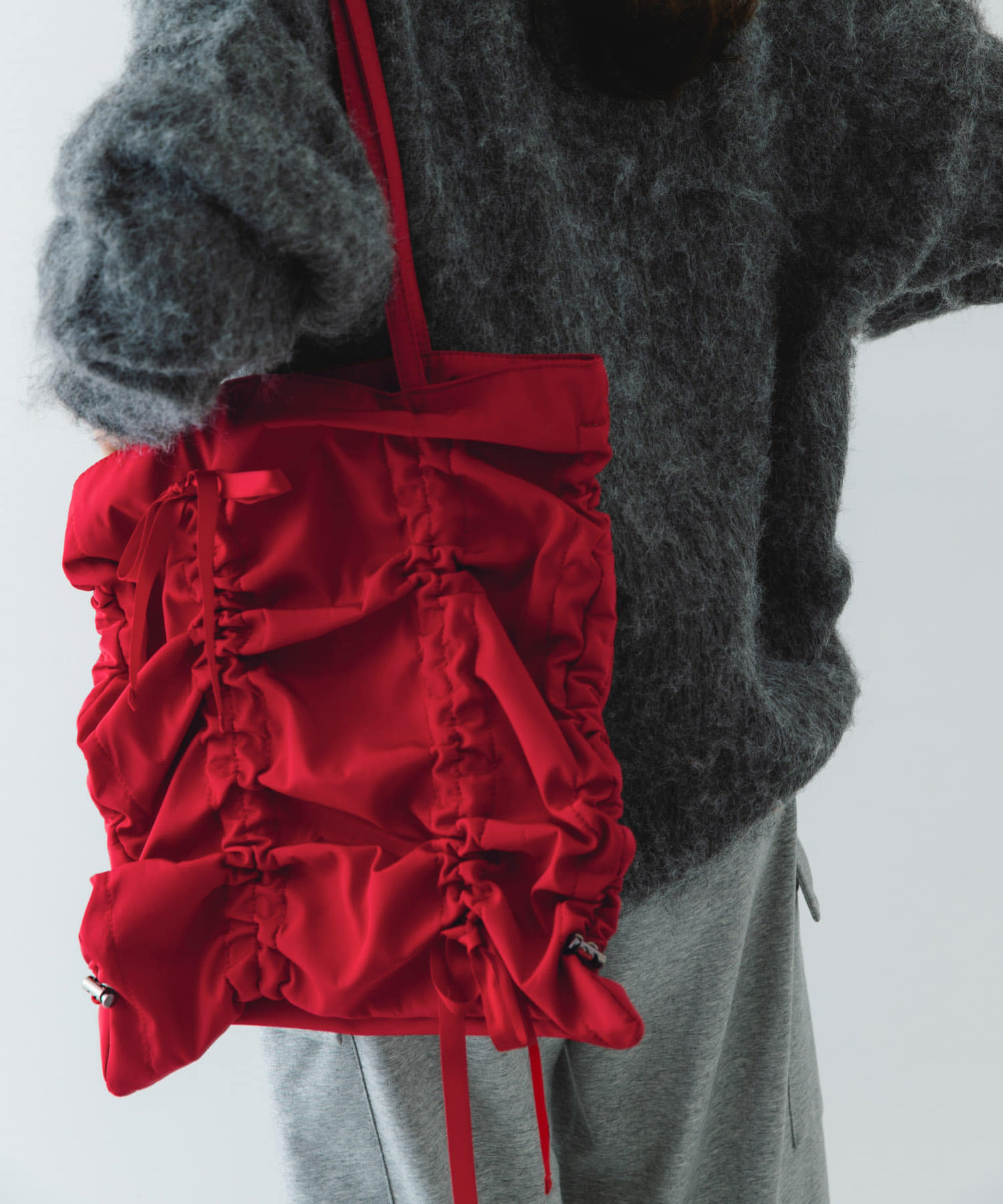 リボンギャザートートバッグ RED one