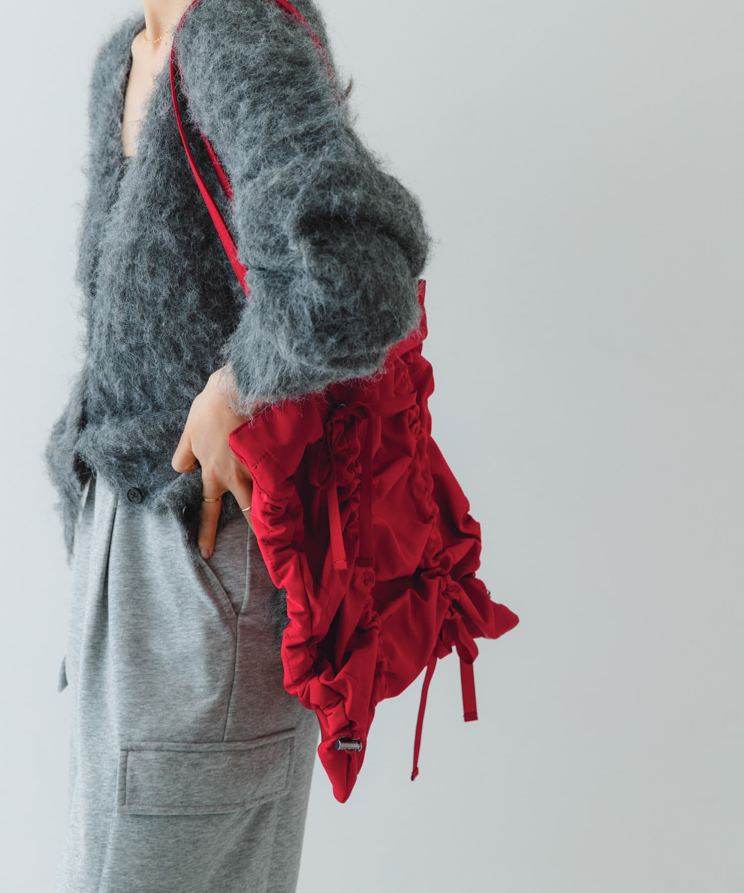 リボンギャザートートバッグ RED one