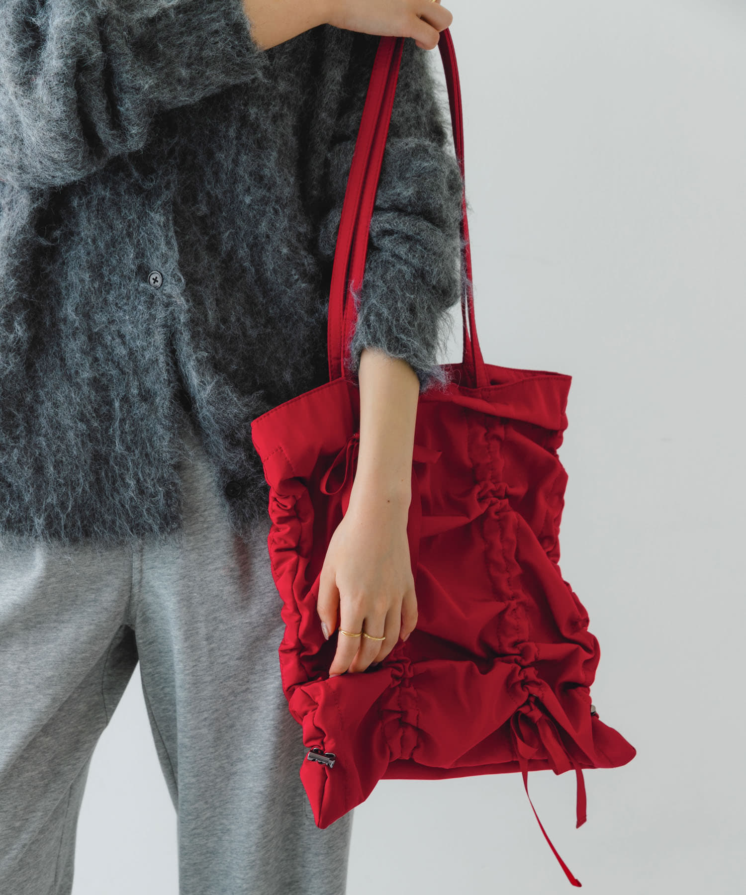 リボンギャザートートバッグ RED one