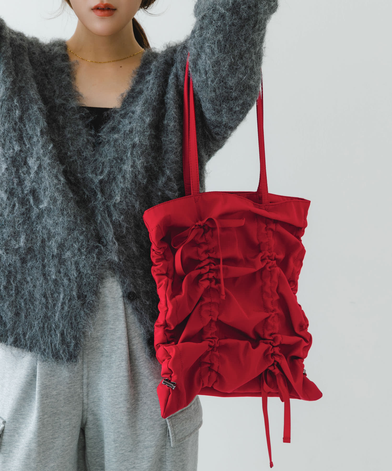 リボンギャザートートバッグ RED one