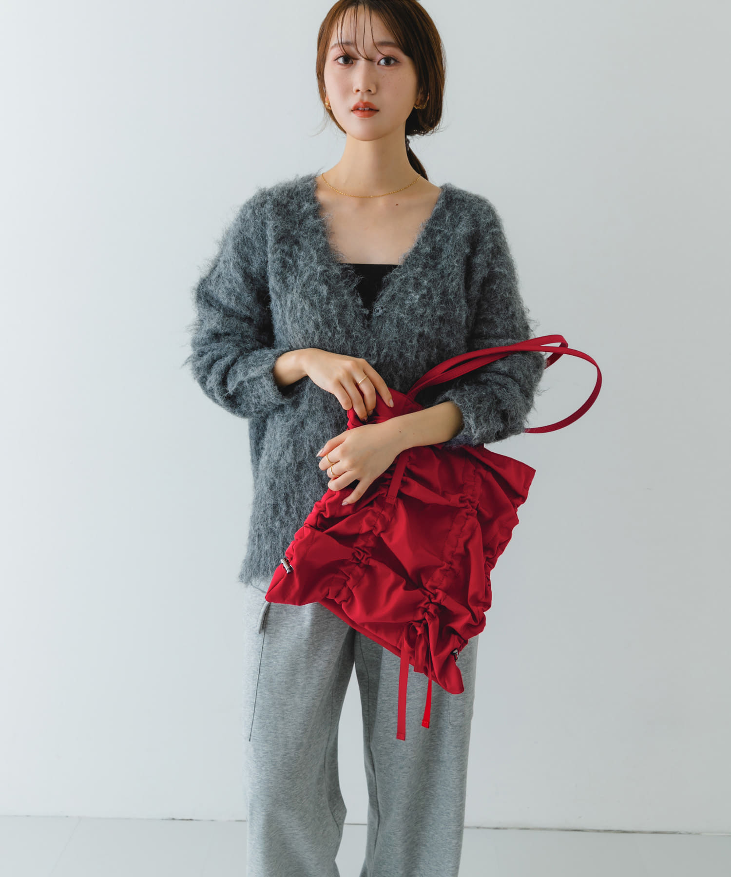リボンギャザートートバッグ RED one