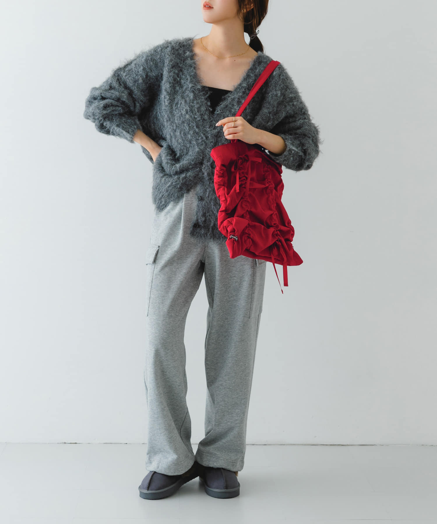 リボンギャザートートバッグ RED one