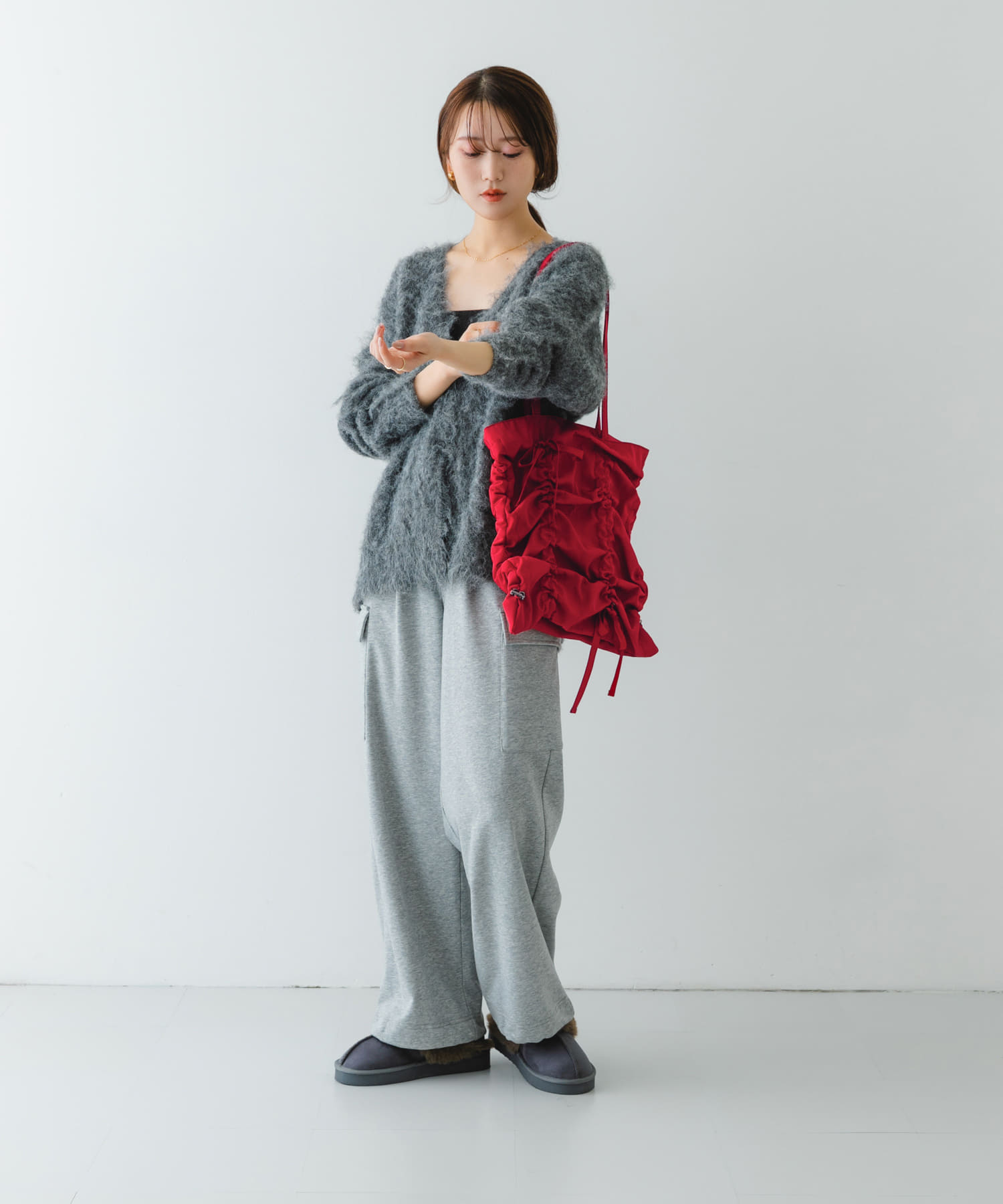 リボンギャザートートバッグ RED one