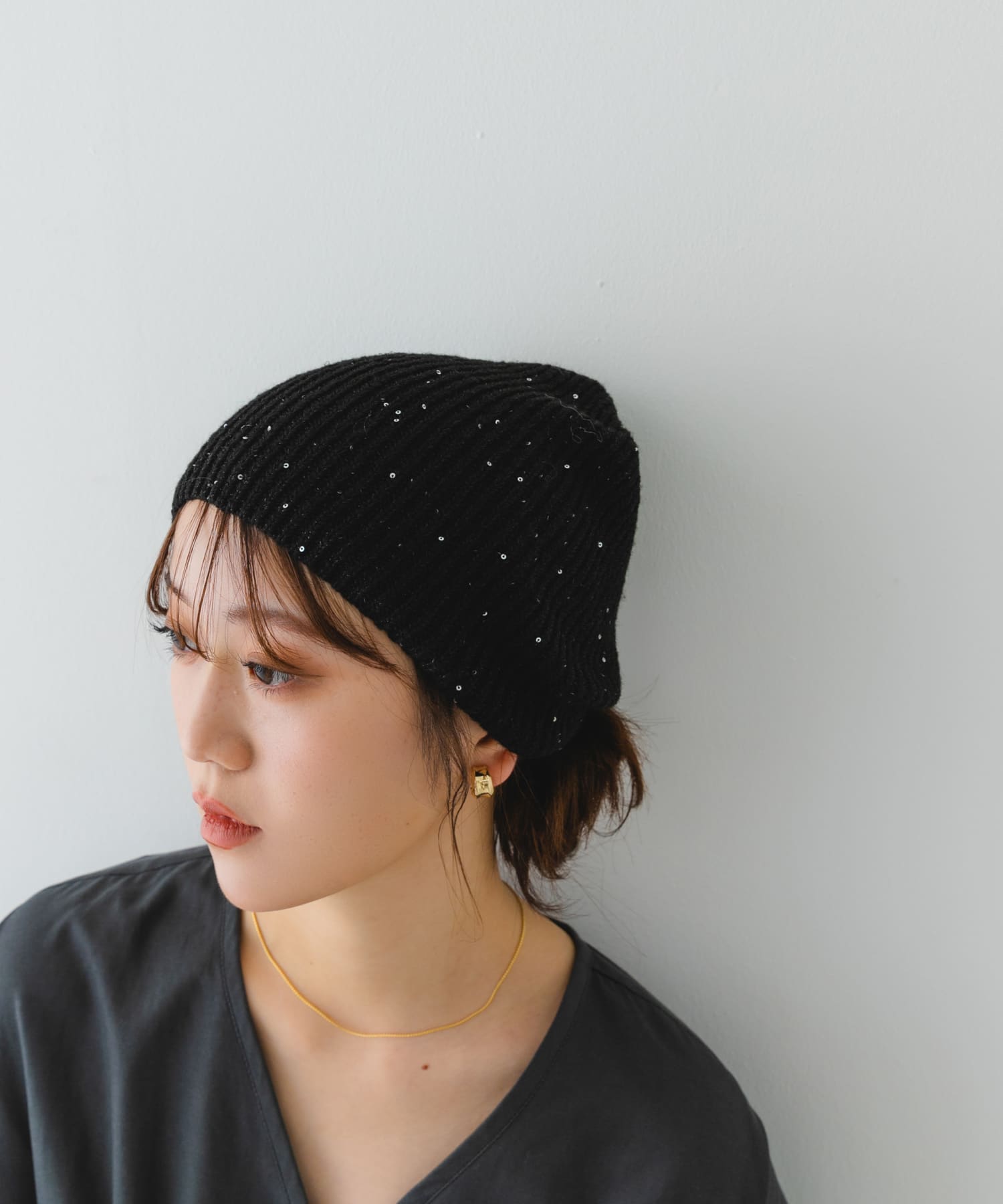 スパンコールニットワッチ BLACK one