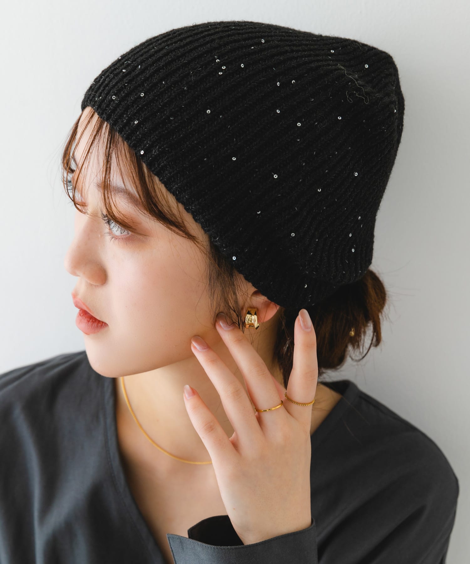 スパンコールニットワッチ BLACK one
