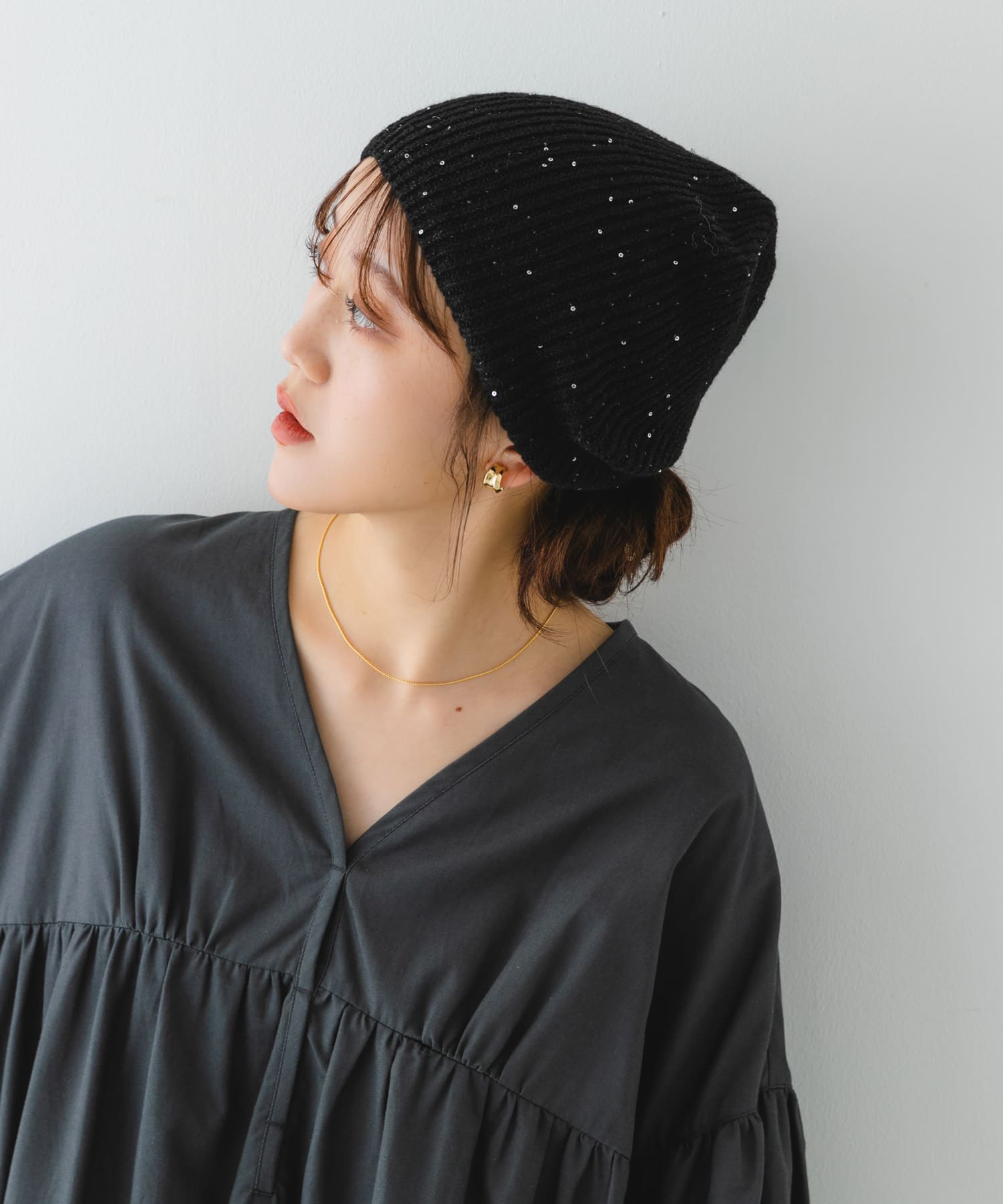 スパンコールニットワッチ BLACK one