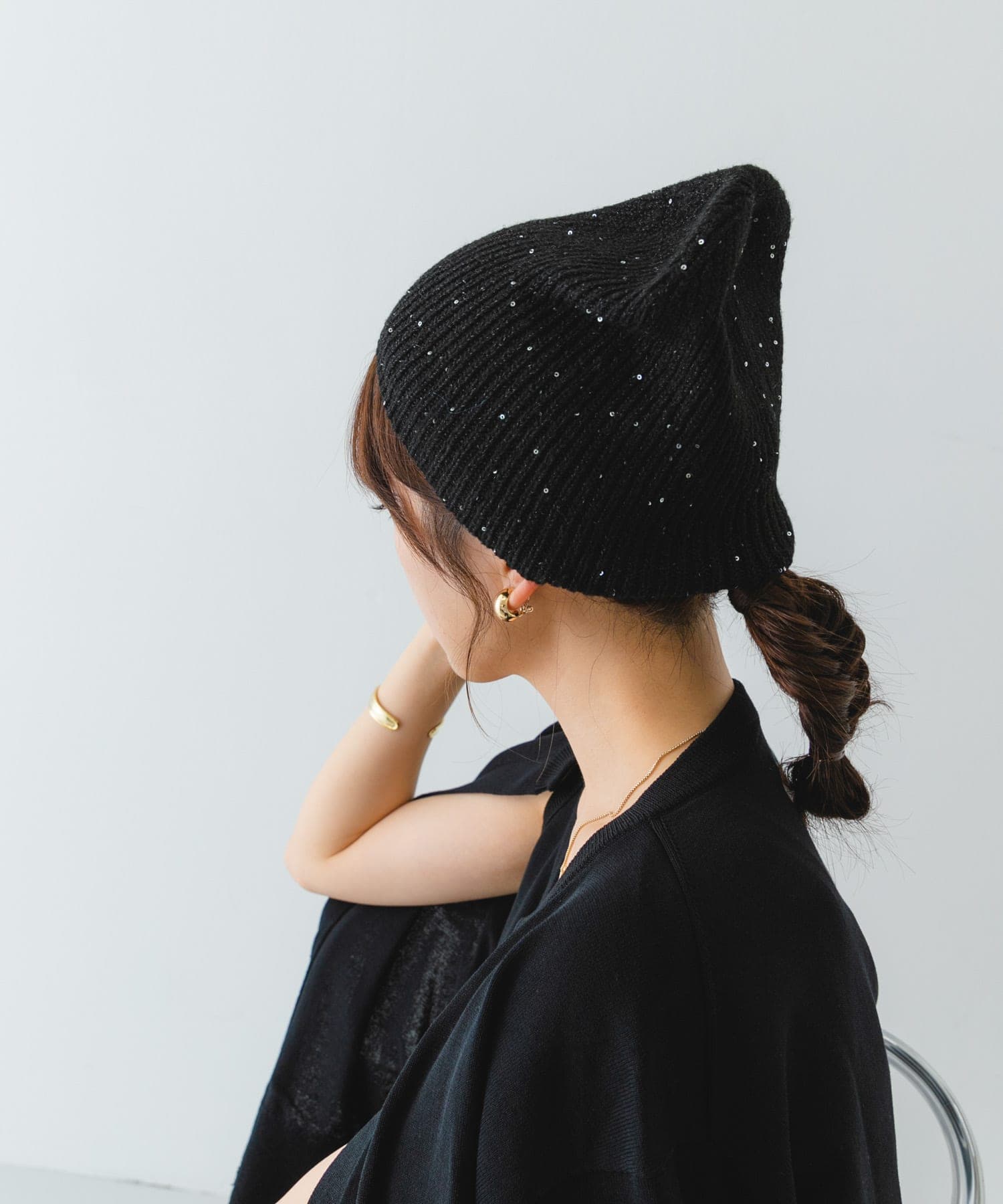 スパンコールニットワッチ BLACK one