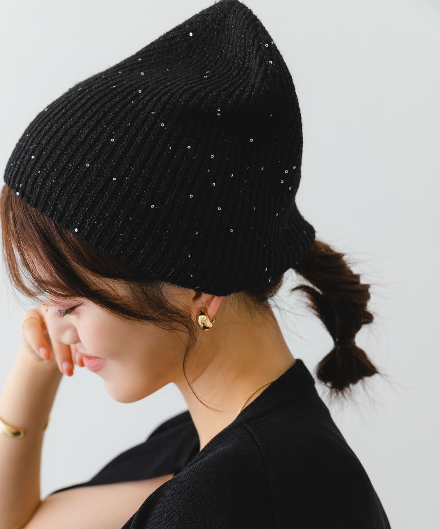 スパンコールニットワッチ BLACK one