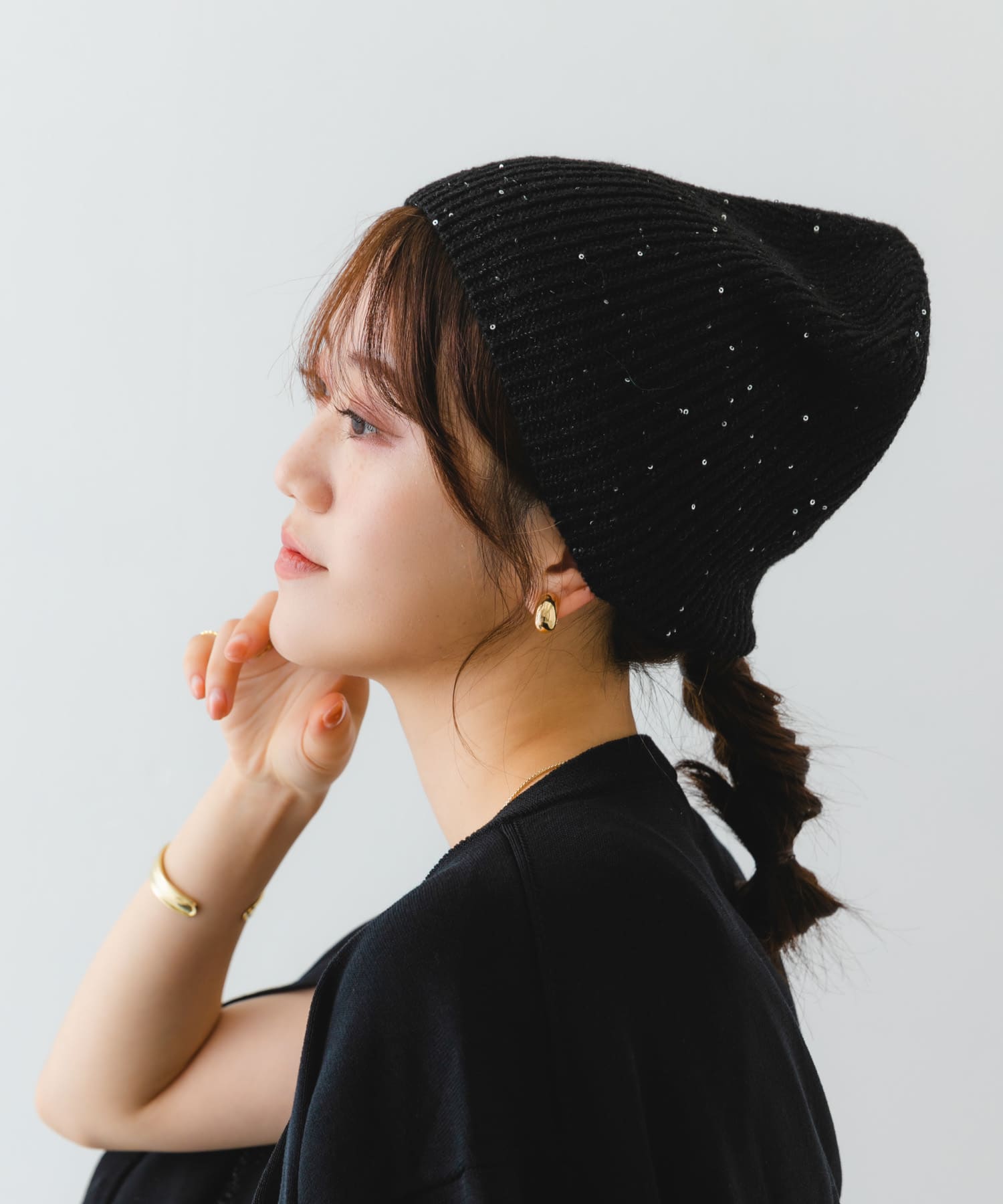 スパンコールニットワッチ BLACK one