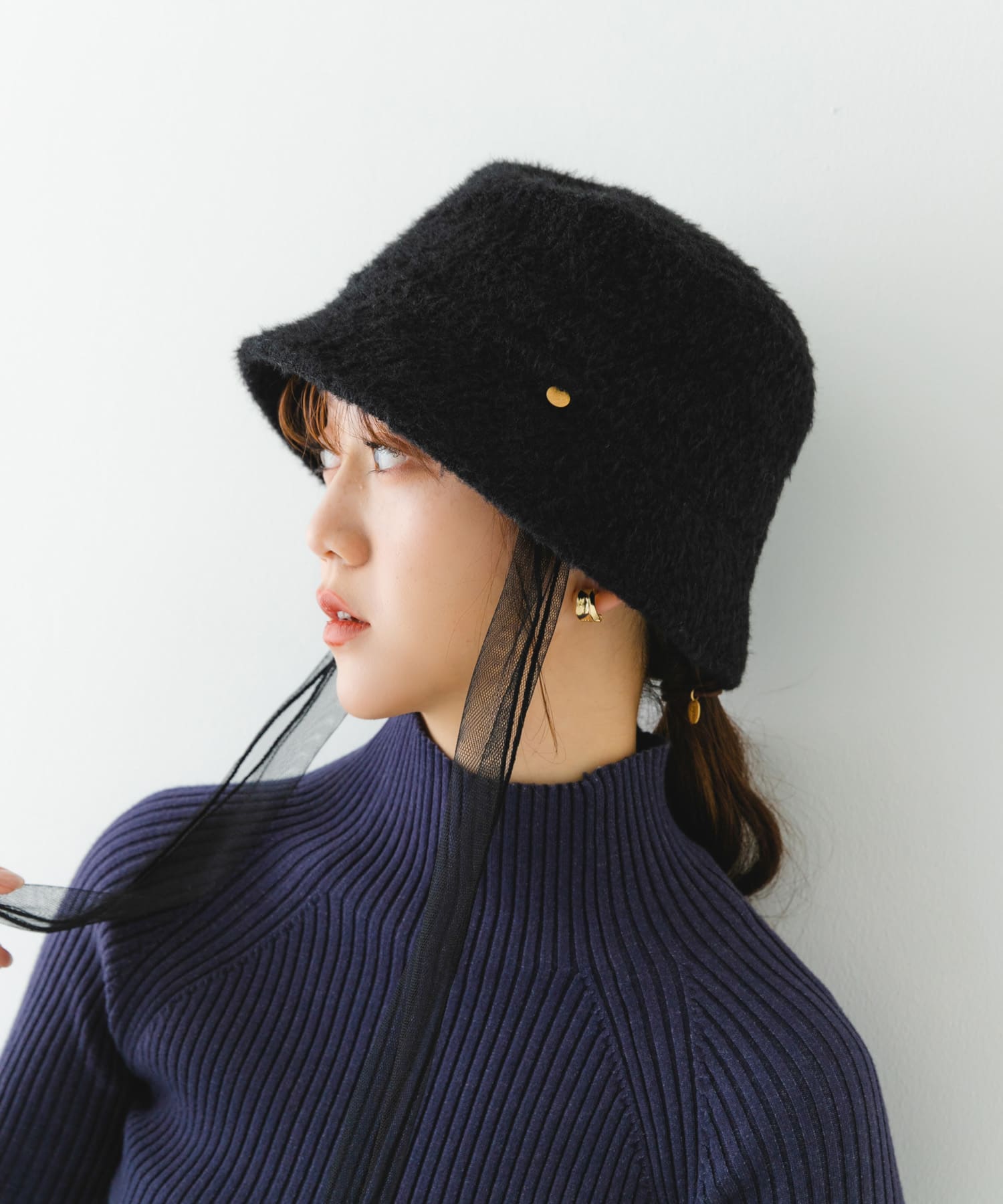 チュールリボンバケットハット BLACK FREE