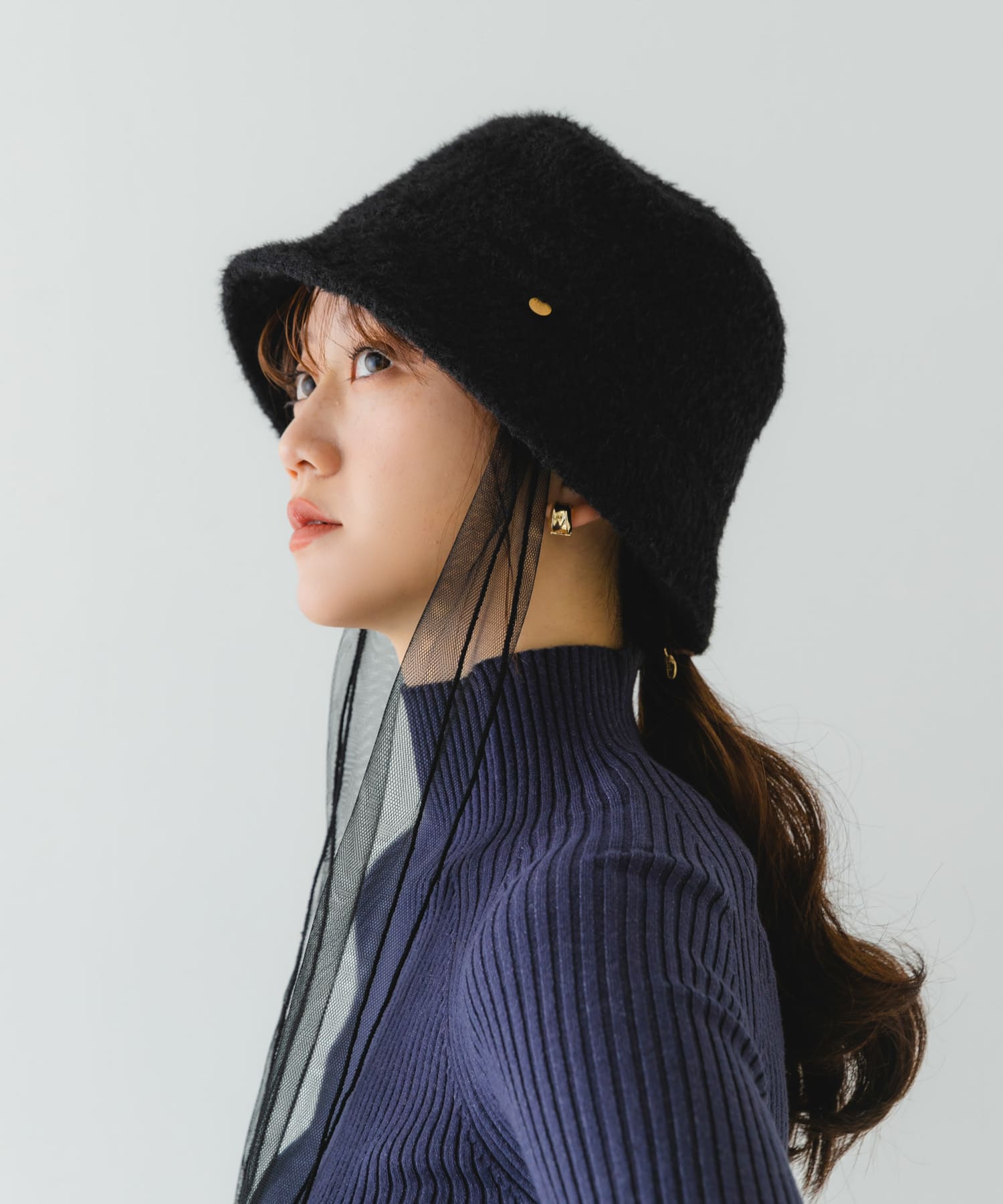 チュールリボンバケットハット BLACK FREE