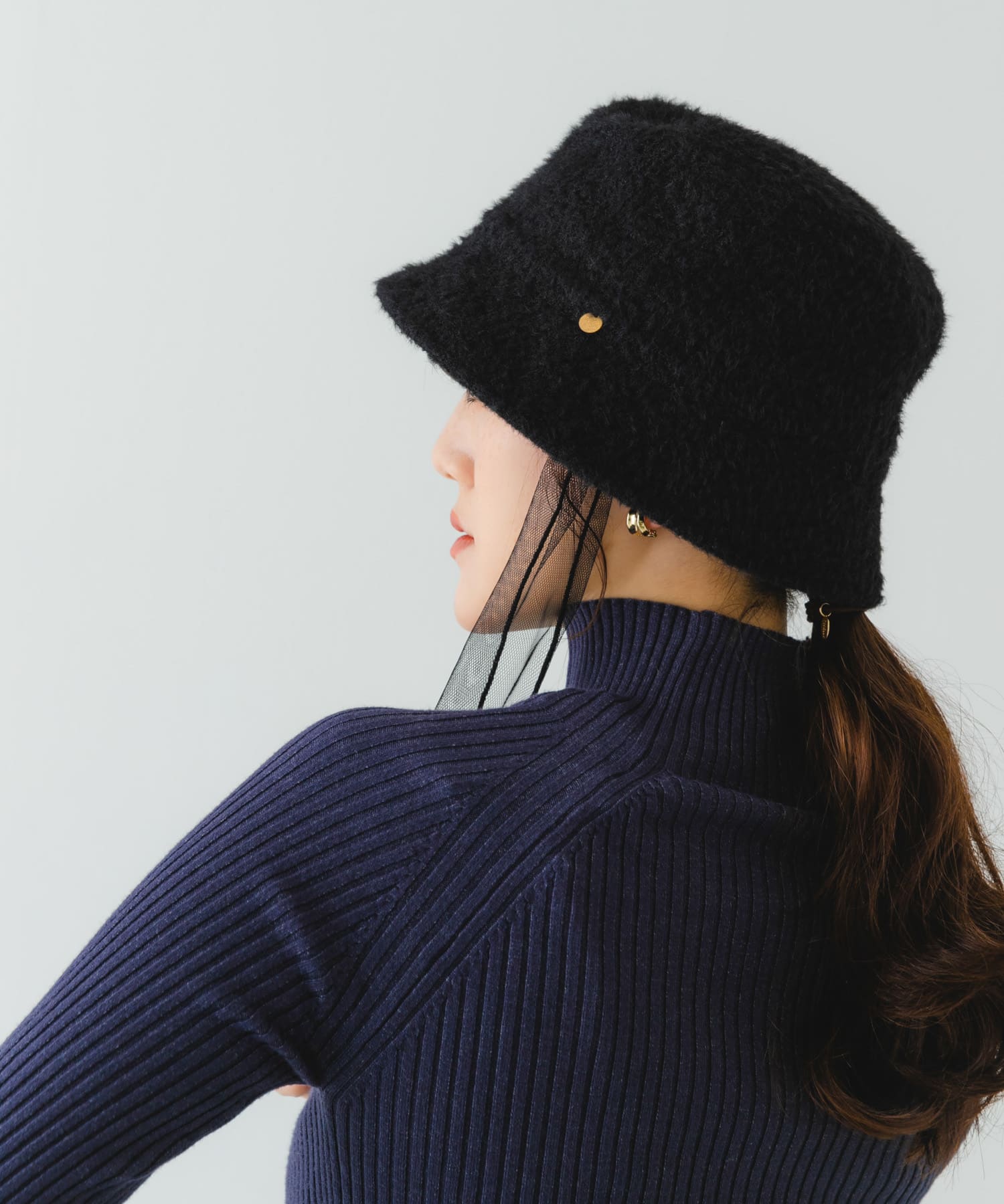 チュールリボンバケットハット BLACK FREE