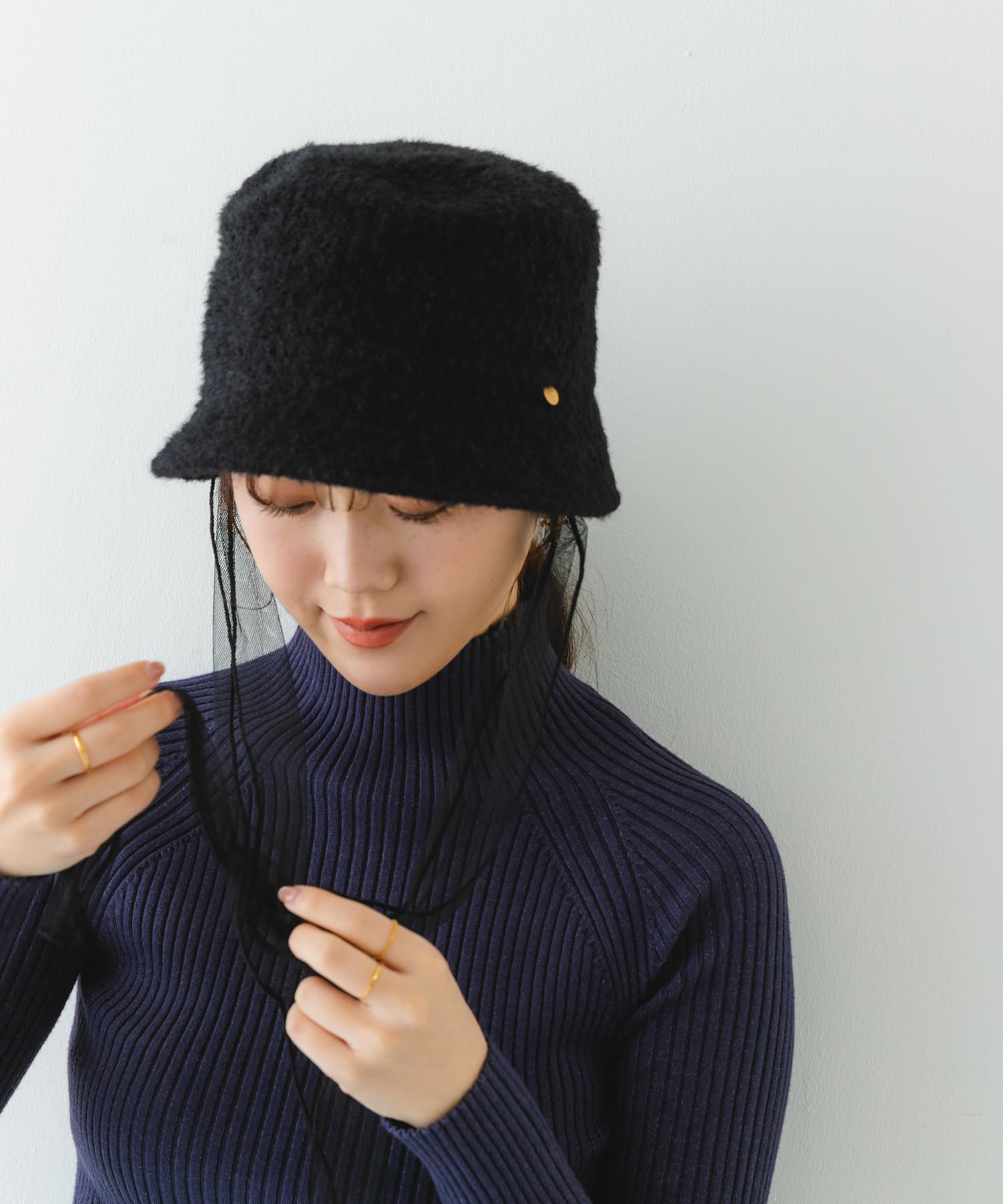 チュールリボンバケットハット BLACK FREE