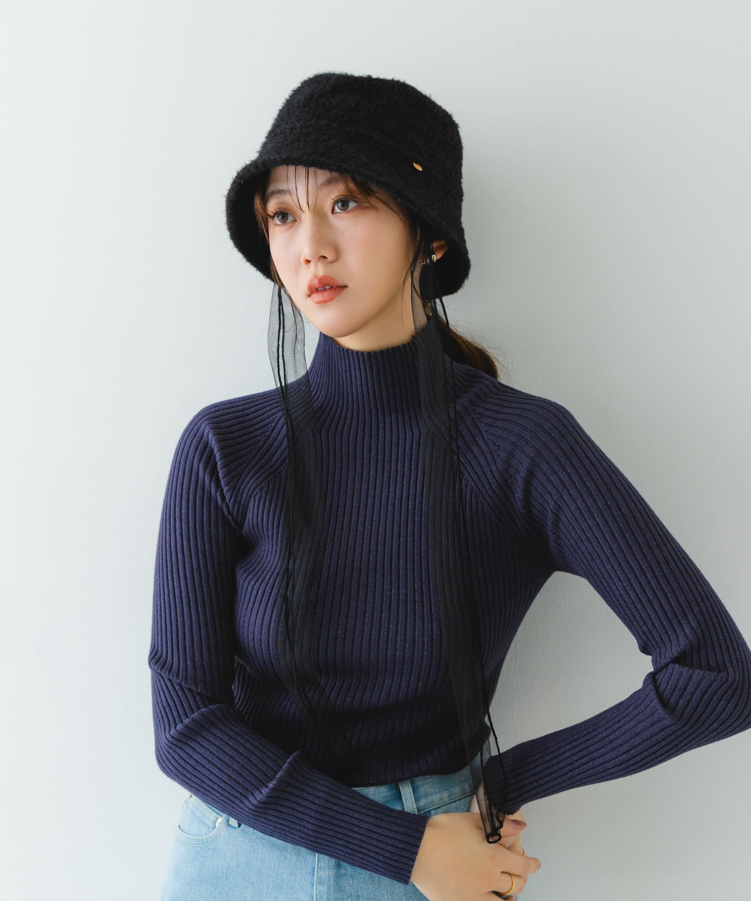 チュールリボンバケットハット BLACK FREE