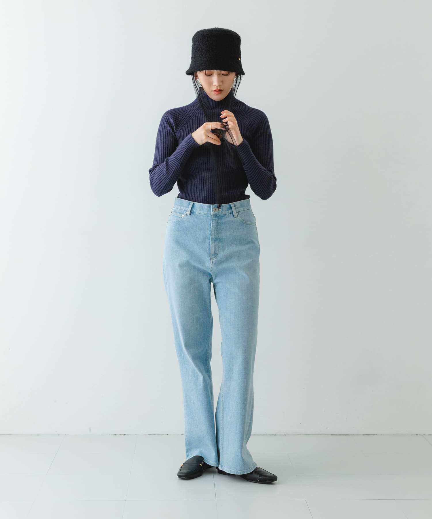 チュールリボンバケットハット BLACK FREE