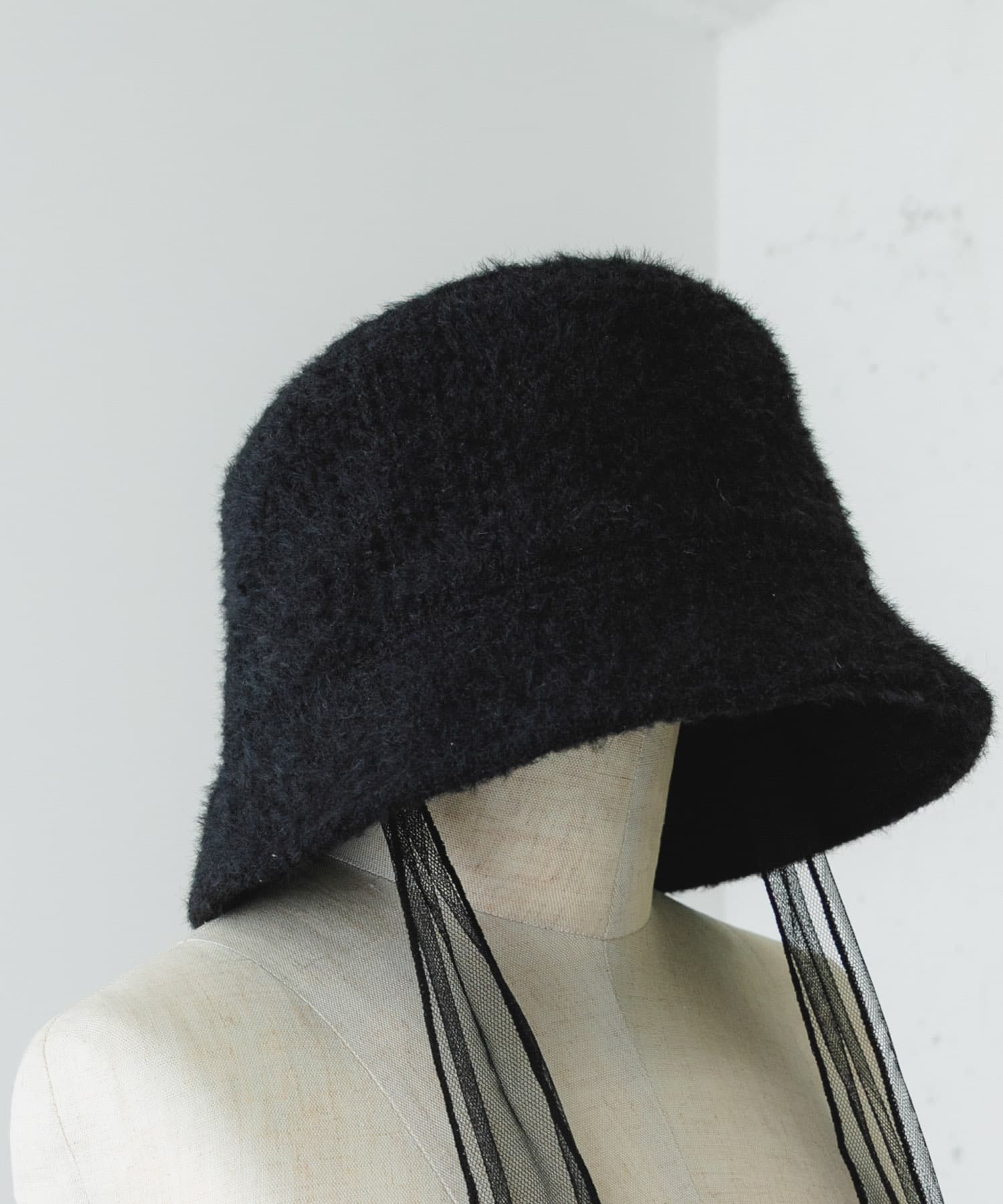 チュールリボンバケットハット BLACK FREE