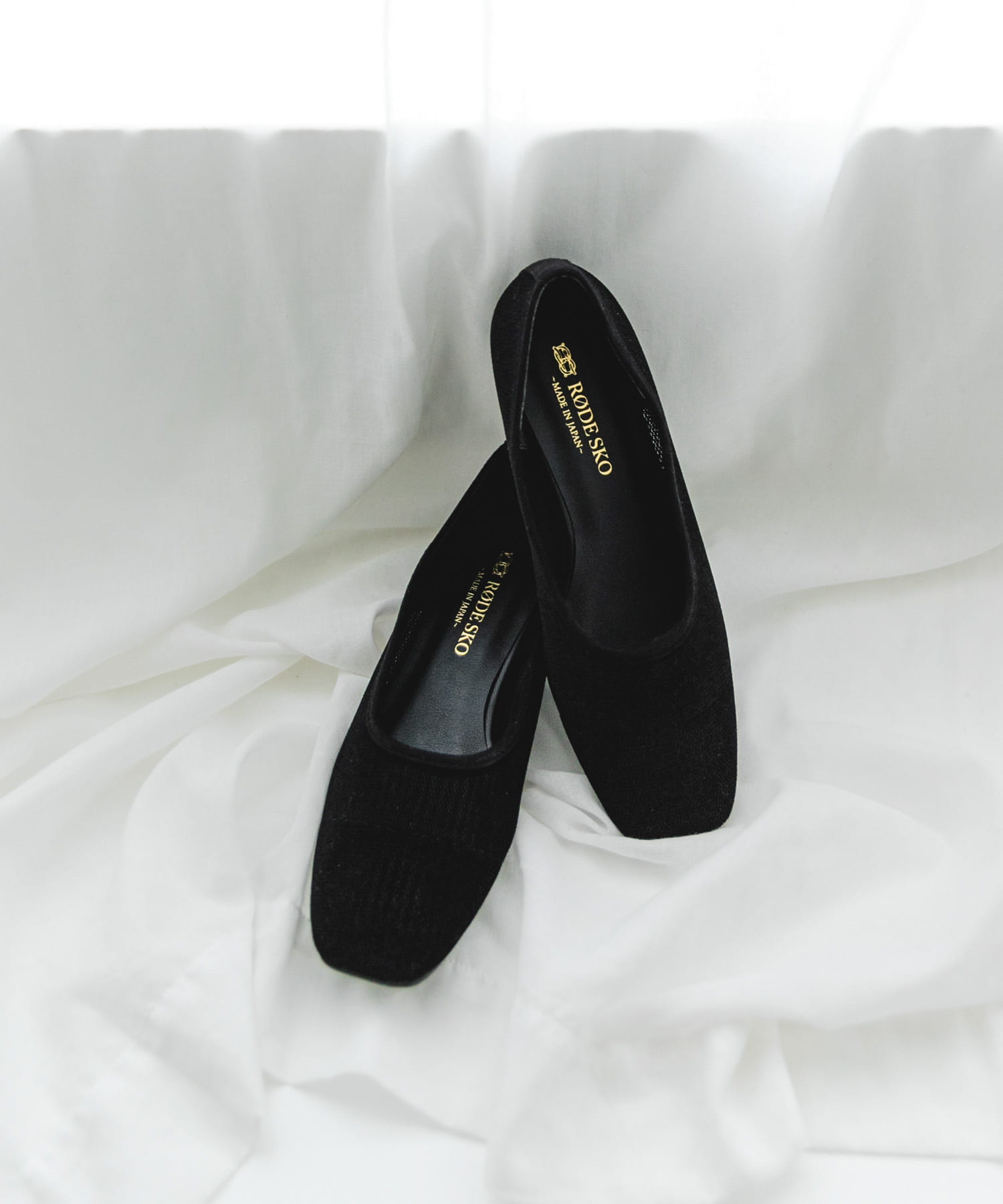 『MADE IN JAPAN』スクエアベロアメッシュフラット BLACK 36