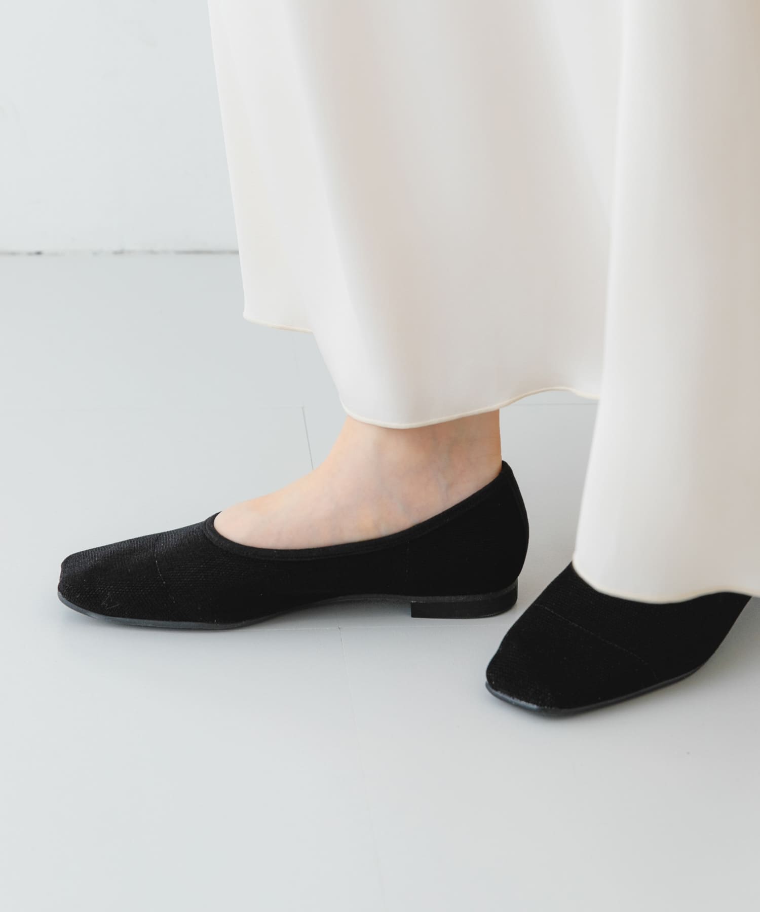 『MADE IN JAPAN』スクエアベロアメッシュフラット BLACK 36