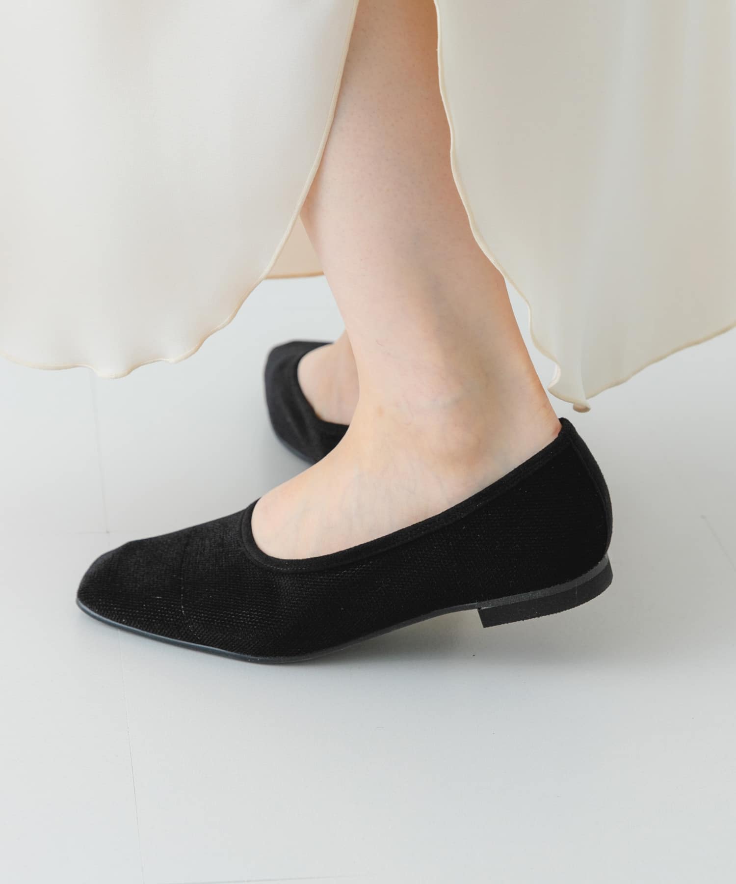 『MADE IN JAPAN』スクエアベロアメッシュフラット BLACK 36