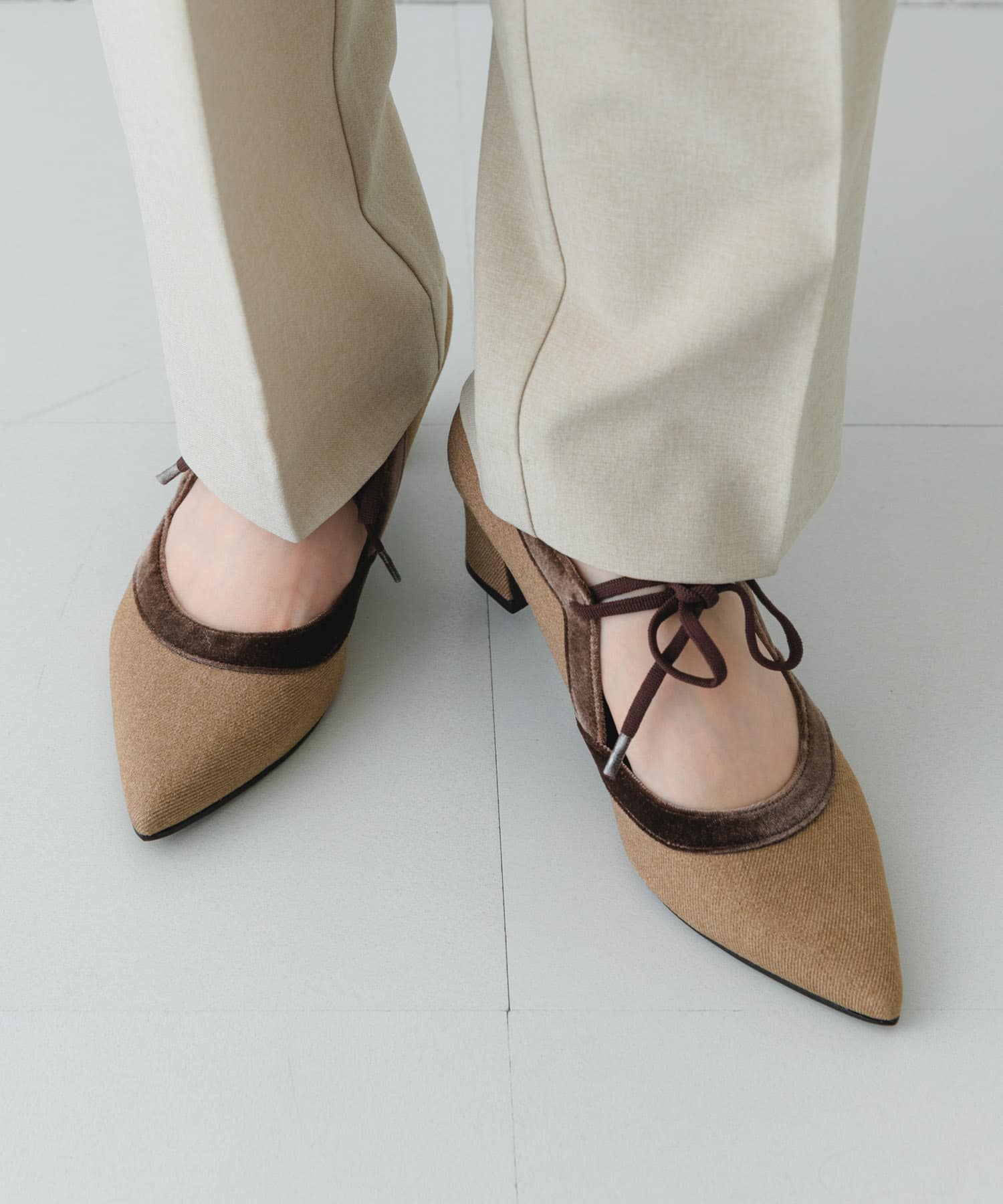 『MADE IN JAPAN』チャンキーヒールリボンパンプス MOCHAxBRN 36