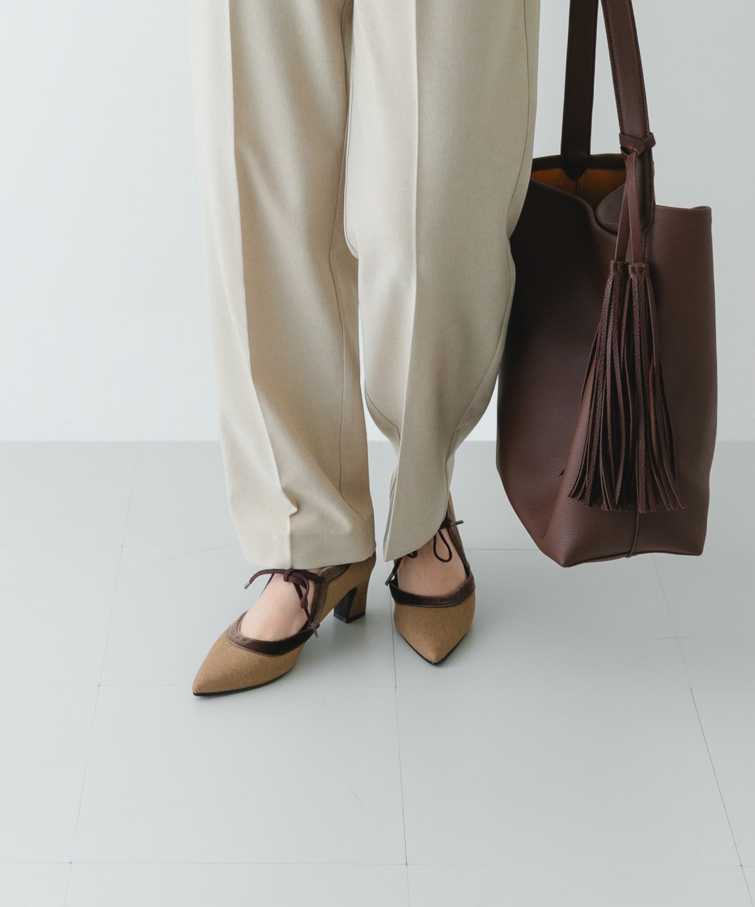 『MADE IN JAPAN』チャンキーヒールリボンパンプス MOCHAxBRN 36